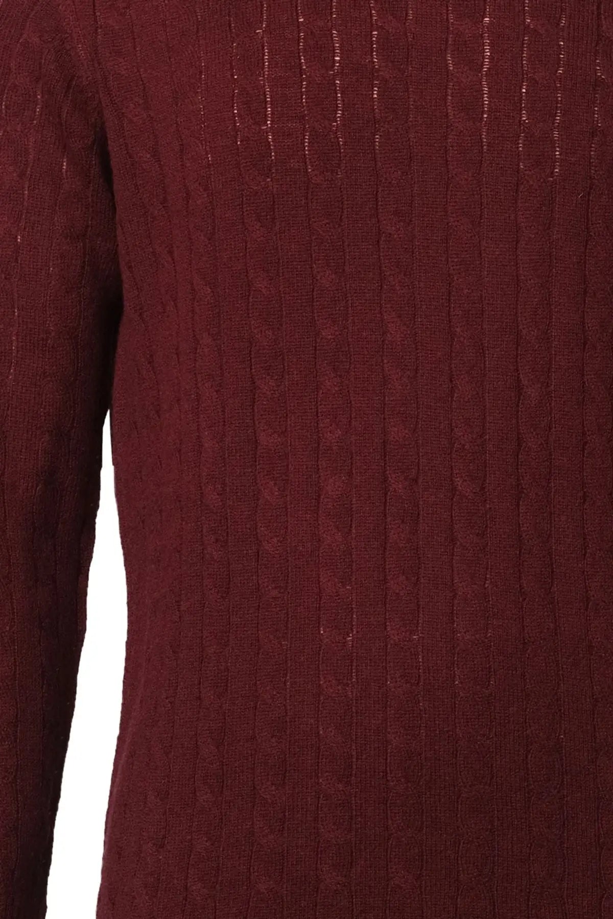 Şarap Kaşmir ve Yün Yuvarlak Yaka Saç Örgülü Uzun Kollu Amerigo Erkek Kazak Silk and Cashmere