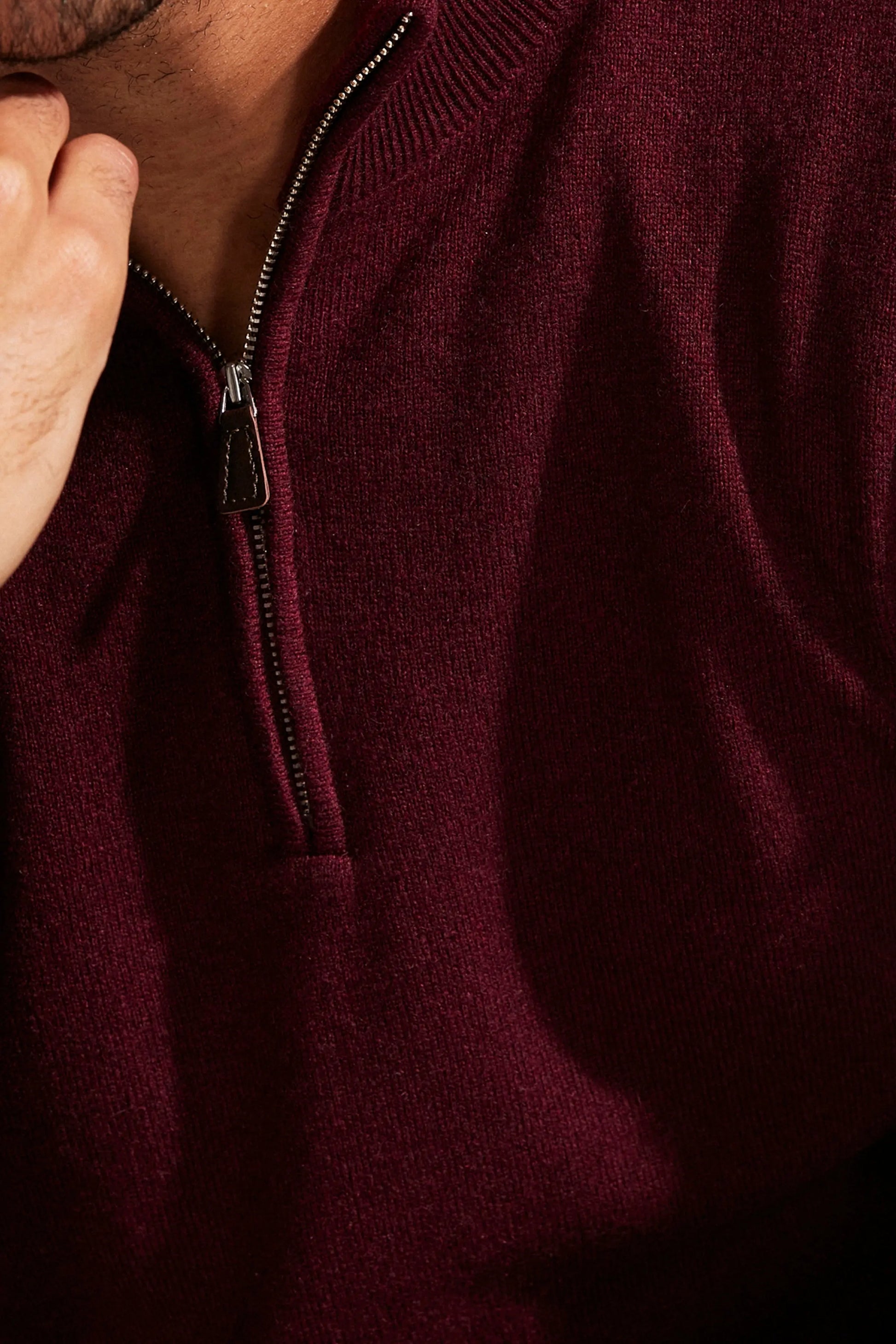 Şarap Saf Kaşmir Fermuarlı Yaka Uzun Kollu Erkek Kazak Silk and Cashmere