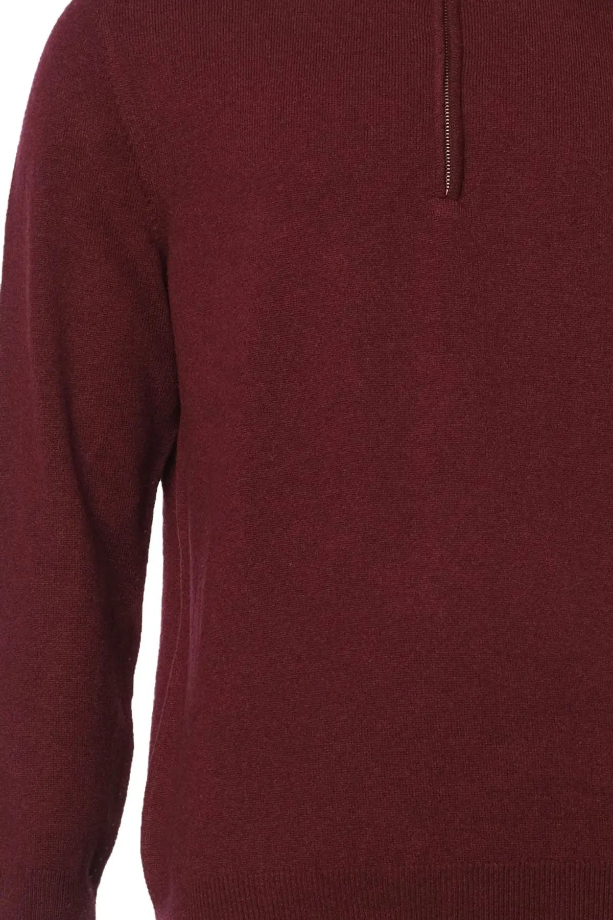 Şarap Saf Kaşmir Fermuarlı Yaka Uzun Kollu Erkek Kazak Silk and Cashmere