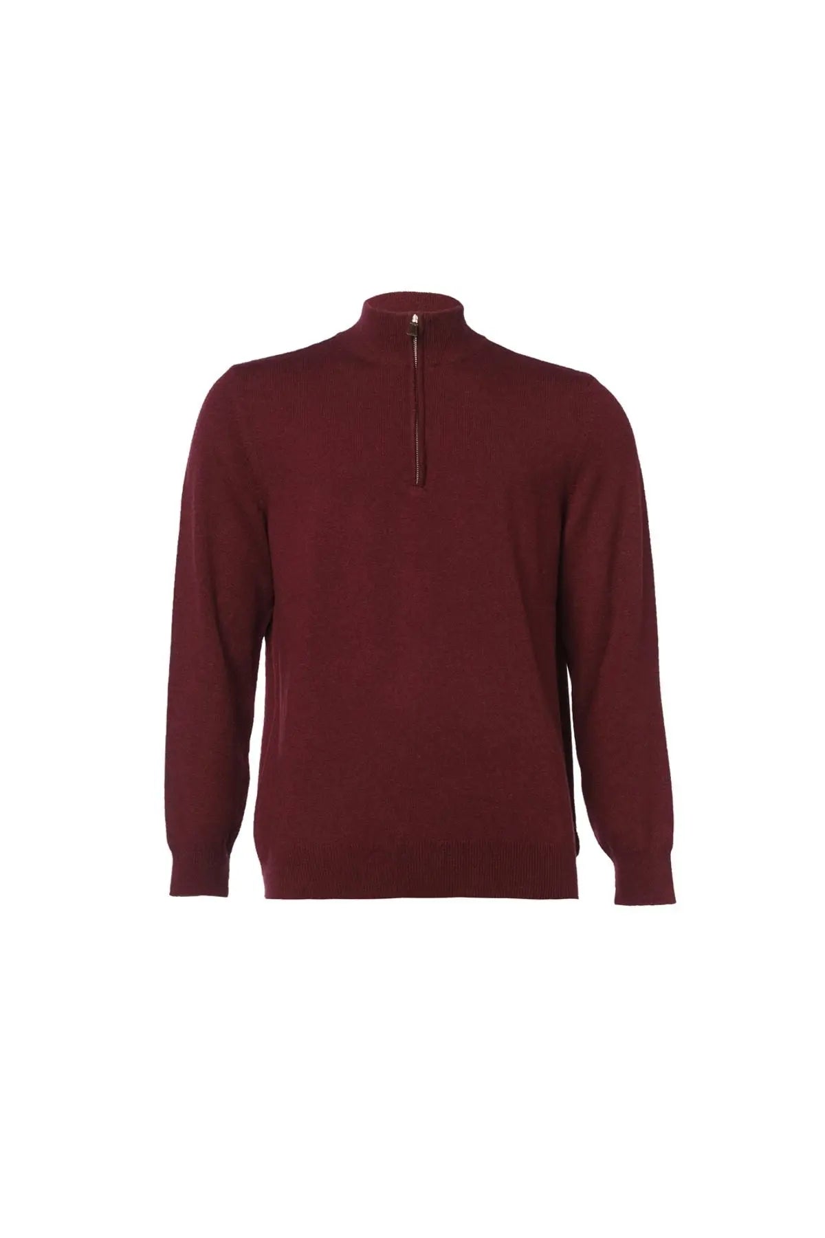 Şarap Saf Kaşmir Fermuarlı Yaka Uzun Kollu Erkek Kazak Silk and Cashmere