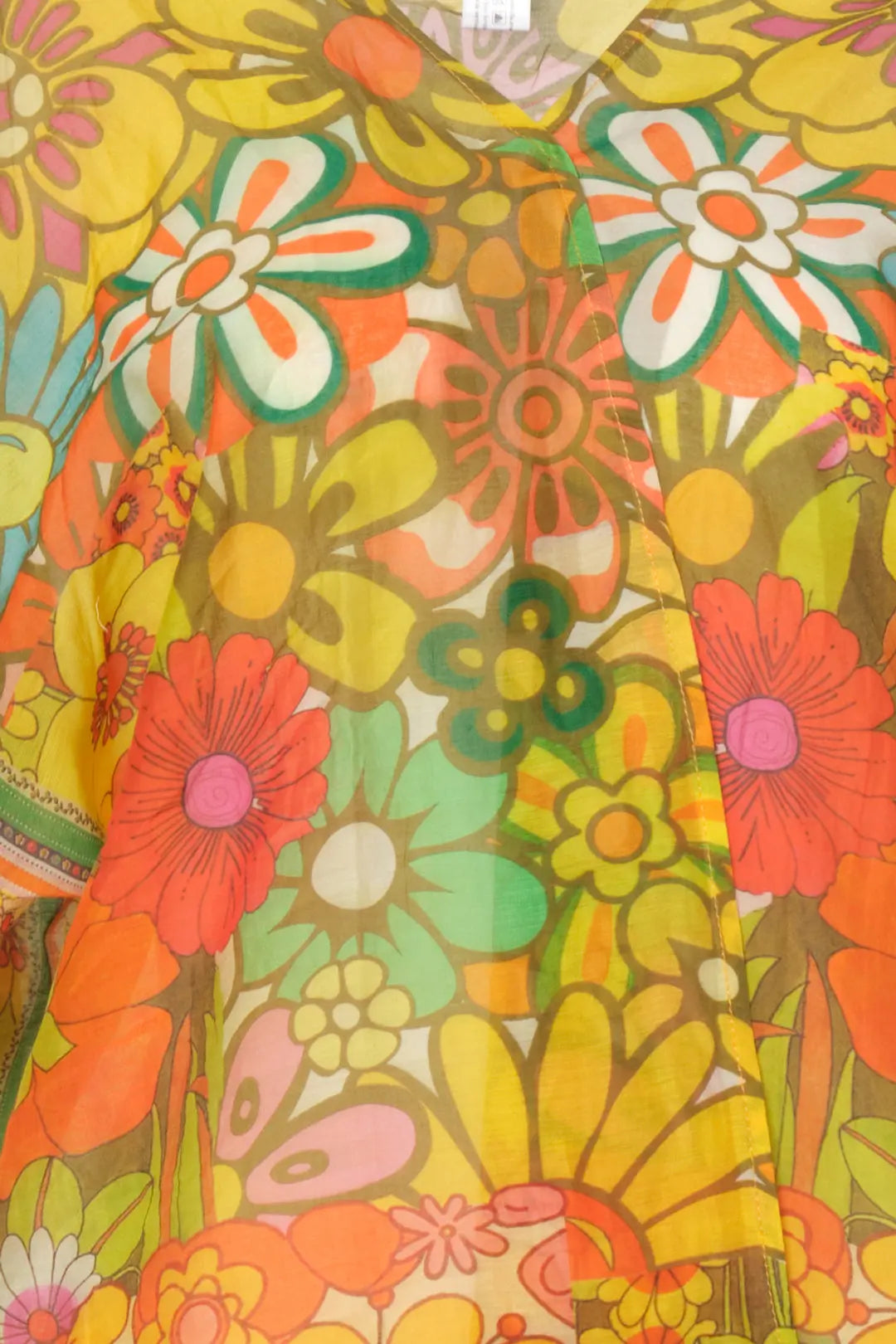 Sarı İpekli Çiçek Desenli Kısa Kimono Silk and Cashmere