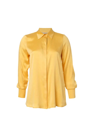 Sarı Saf İpek Audrey Uzun Kollu Gömlek Silk and Cashmere