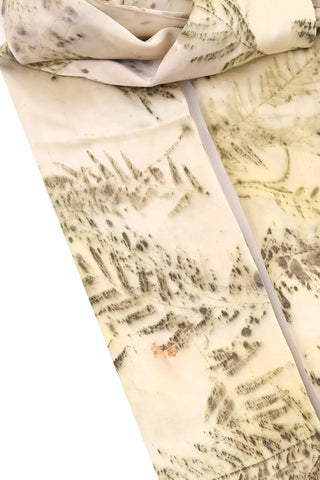 Sarı Saf İpek El Baskısı Ekolojik Şal 90 x 200 cm Silk and Cashmere
