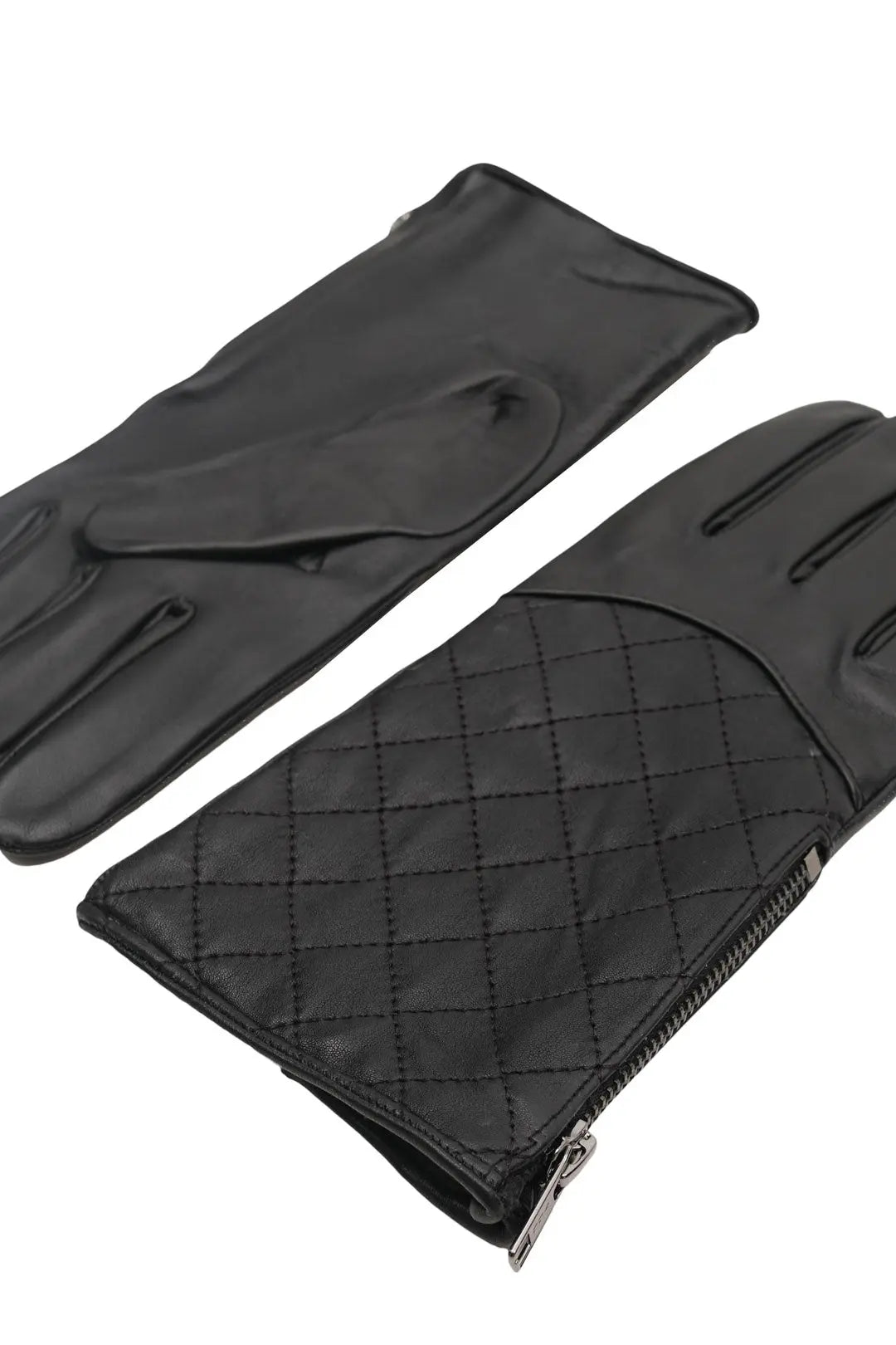 Siyah Alex Deri Kapitone Detayl Erkek Eldiven Silk and Cashmere