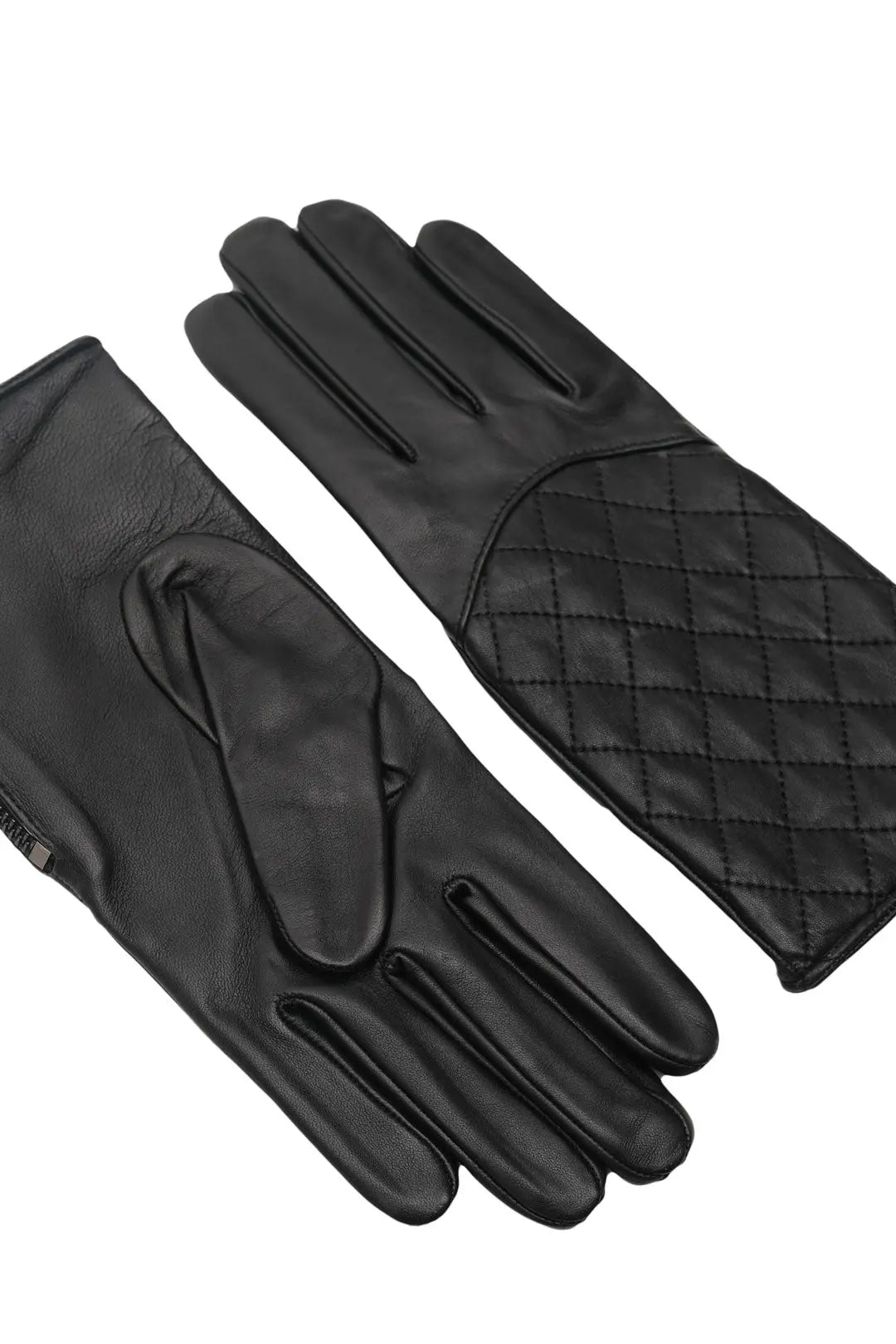 Siyah Alex Deri Kapitone Detayl Erkek Eldiven Silk and Cashmere