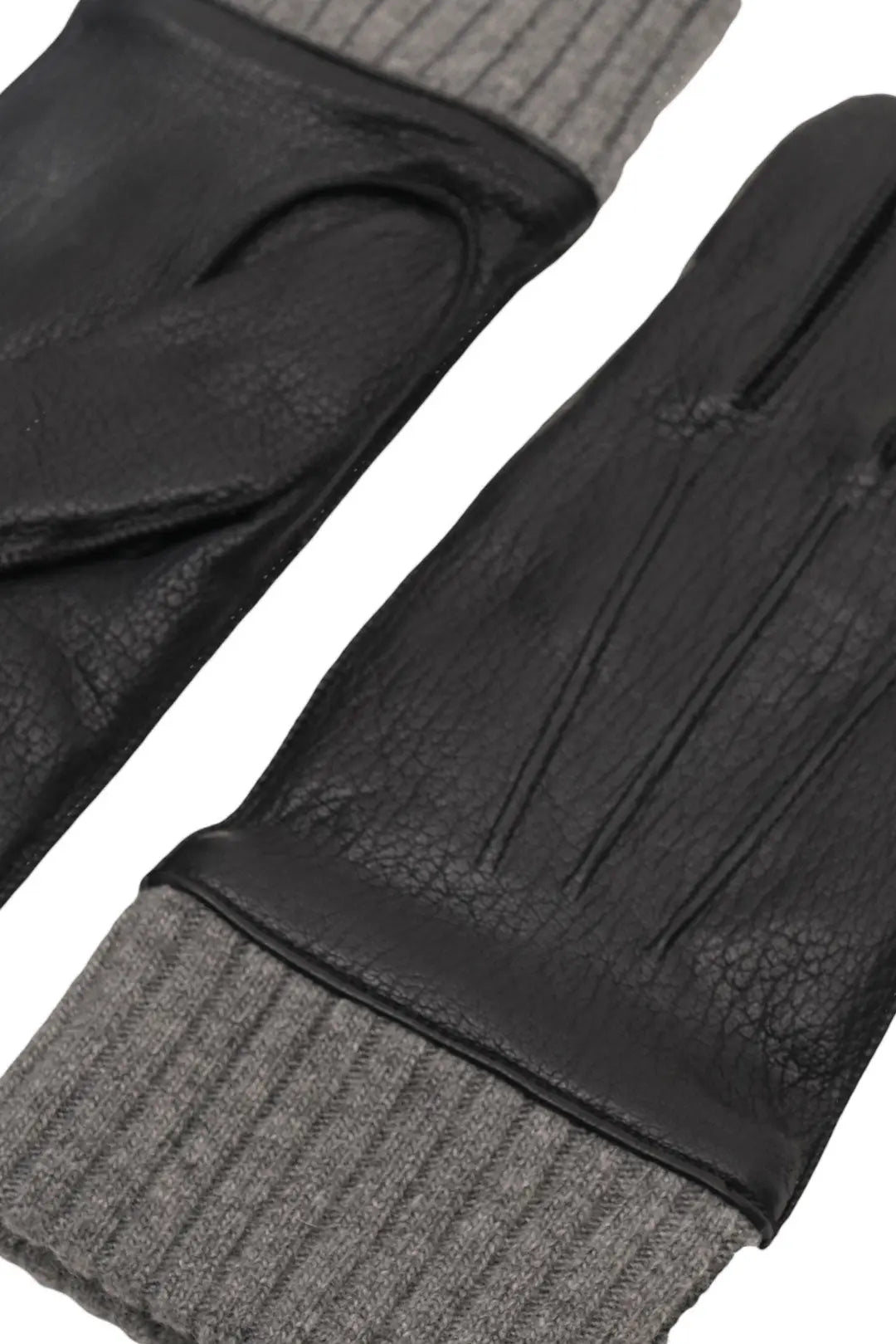 Siyah Alex Deri Ribana Bilek Detayl Erkek Eldiven Silk and Cashmere