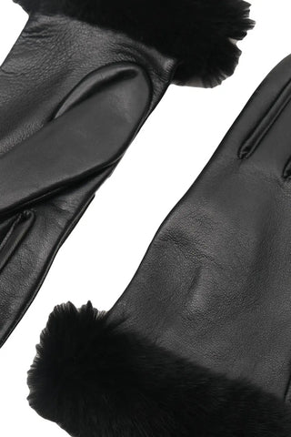Siyah Alexia Deri Kürk Detaylı Kadın Eldiven Silk and Cashmere
