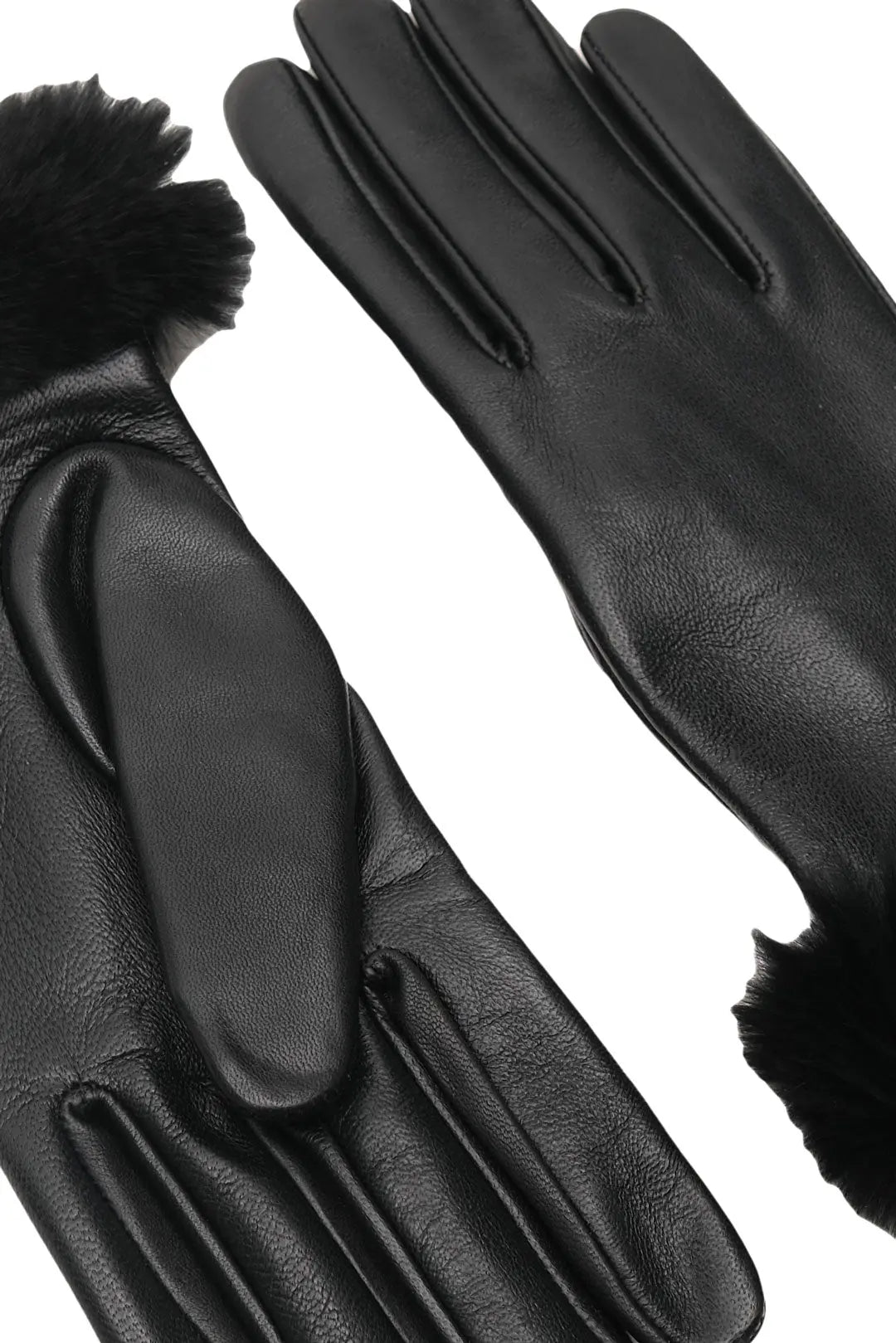 Siyah Alexia Deri Kürk Detaylı Kadın Eldiven Silk and Cashmere