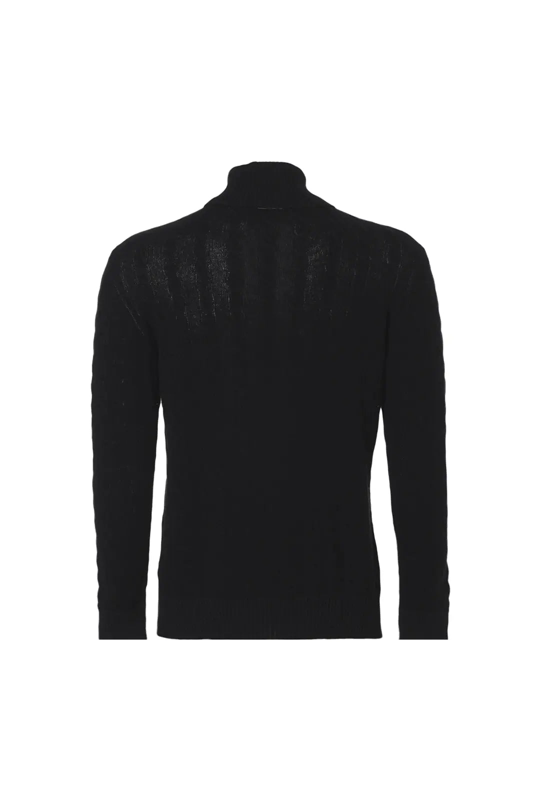 Siyah Amerigo Avustralya Yünü Kaşmir Saç Örgülü Balıkçı Yaka Uzun Kollu Erkek Kazak Silk and Cashmere