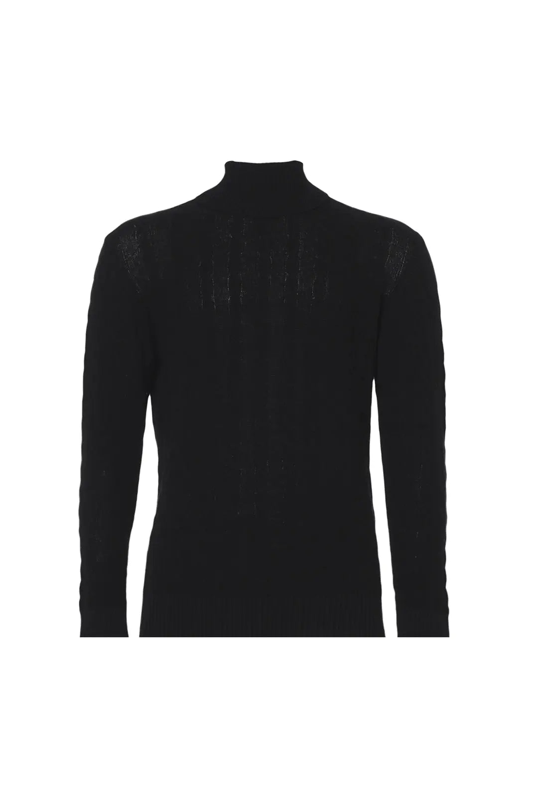 Siyah Amerigo Avustralya Yünü Kaşmir Saç Örgülü Balıkçı Yaka Uzun Kollu Erkek Kazak Silk and Cashmere