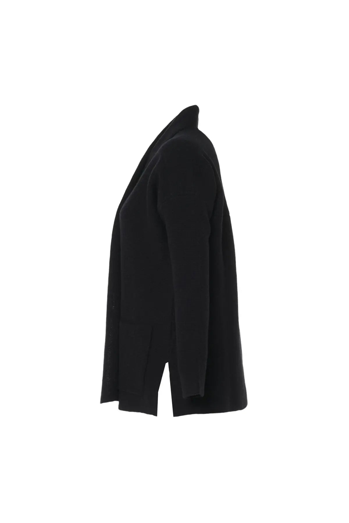 Siyah Fabiana Yün Ribana Detaylı Şal Yaka Uzun Kollu Kadın Hırka Silk and Cashmere