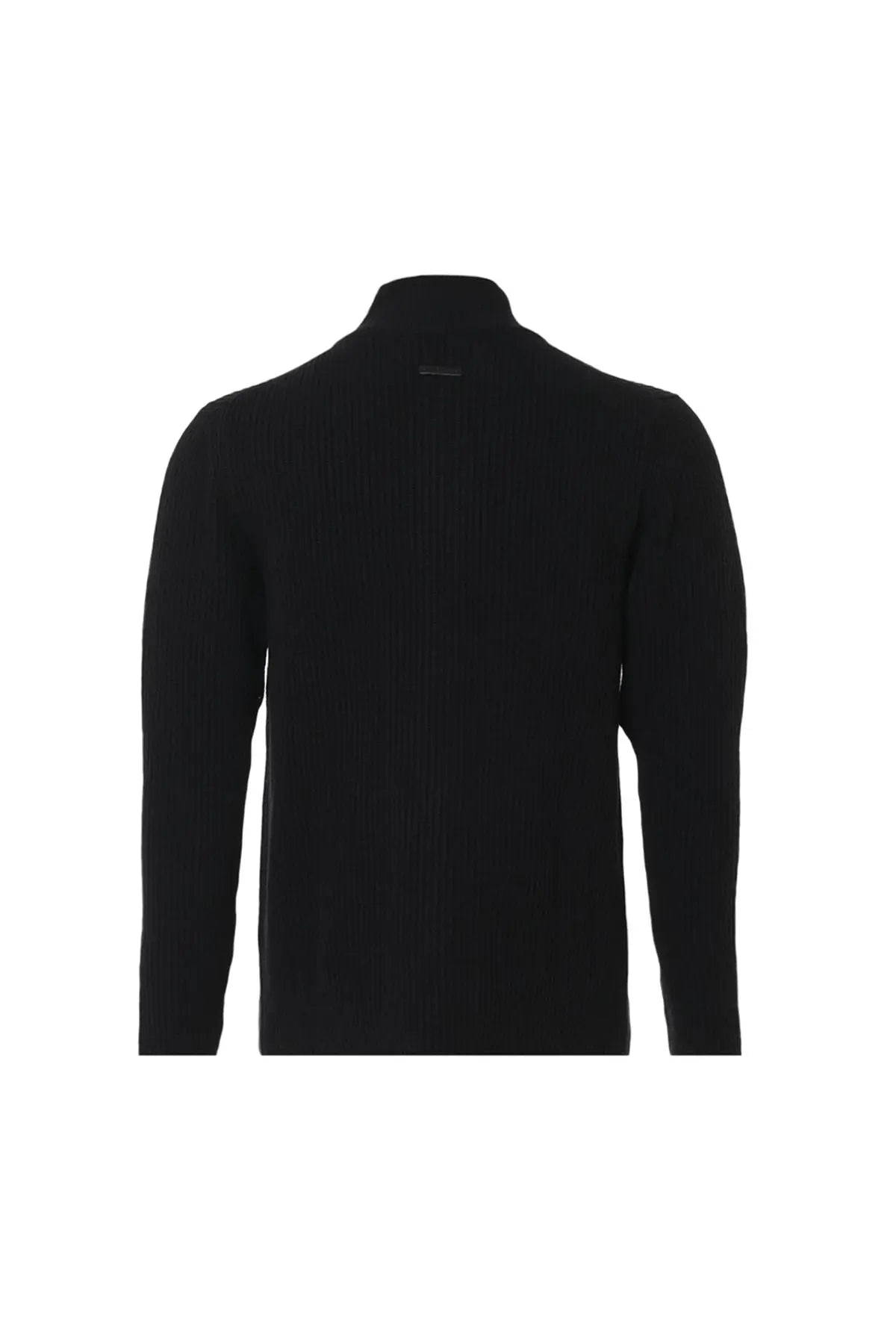 Siyah Fabio Yün Ribana Detaylı Yarım Balıkçı Yaka Uzun Kollu Triko Erkek Hırka Silk and Cashmere