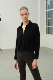 Siyah Geri Dönüştürülmüş Kaşmir ve Merinos Yün Karışımlı Reloved Kadın Gömlek Hırka Silk and Cashmere