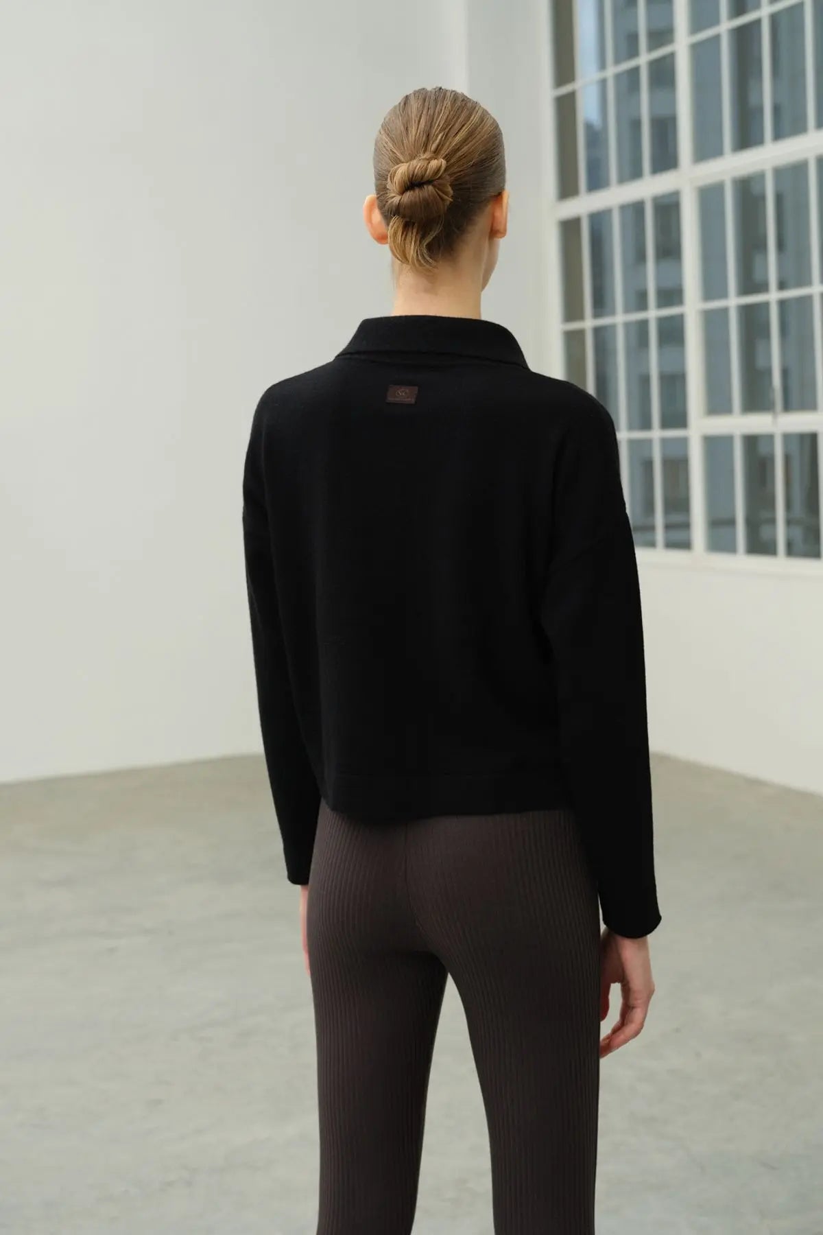 Siyah Geri Dönüştürülmüş Kaşmir ve Merinos Yün Karışımlı Reloved Kadın Gömlek Hırka Silk and Cashmere