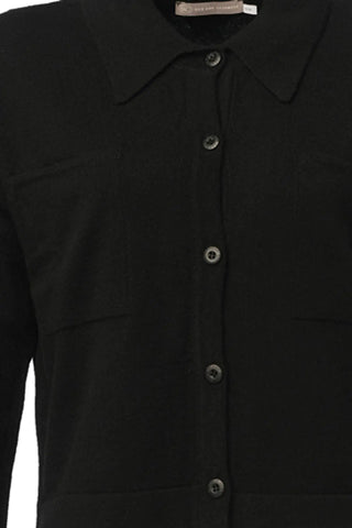 Siyah Geri Dönüştürülmüş Kaşmir ve Merinos Yün Karışımlı Reloved Kadın Gömlek Hırka Silk and Cashmere