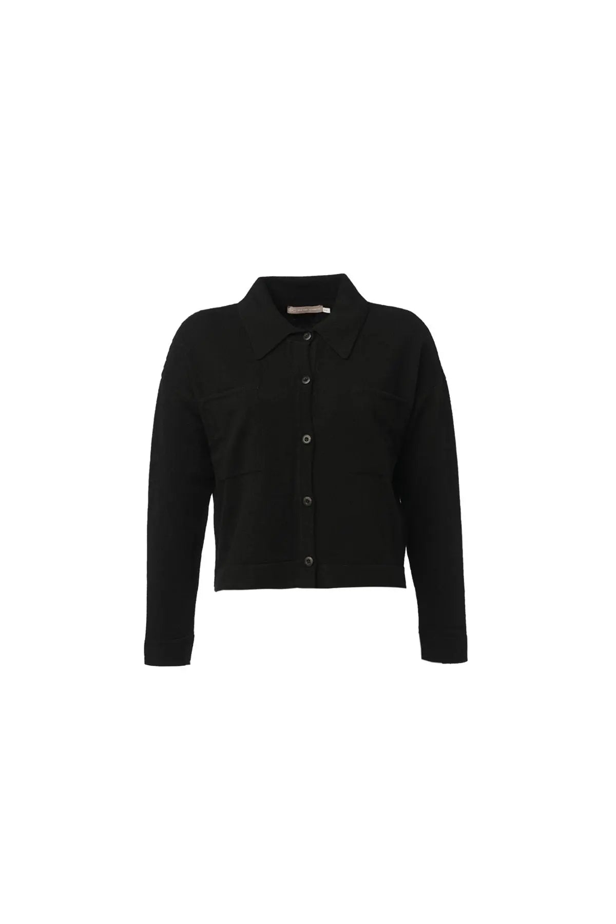 Siyah Geri Dönüştürülmüş Kaşmir ve Merinos Yün Karışımlı Reloved Kadın Gömlek Hırka Silk and Cashmere