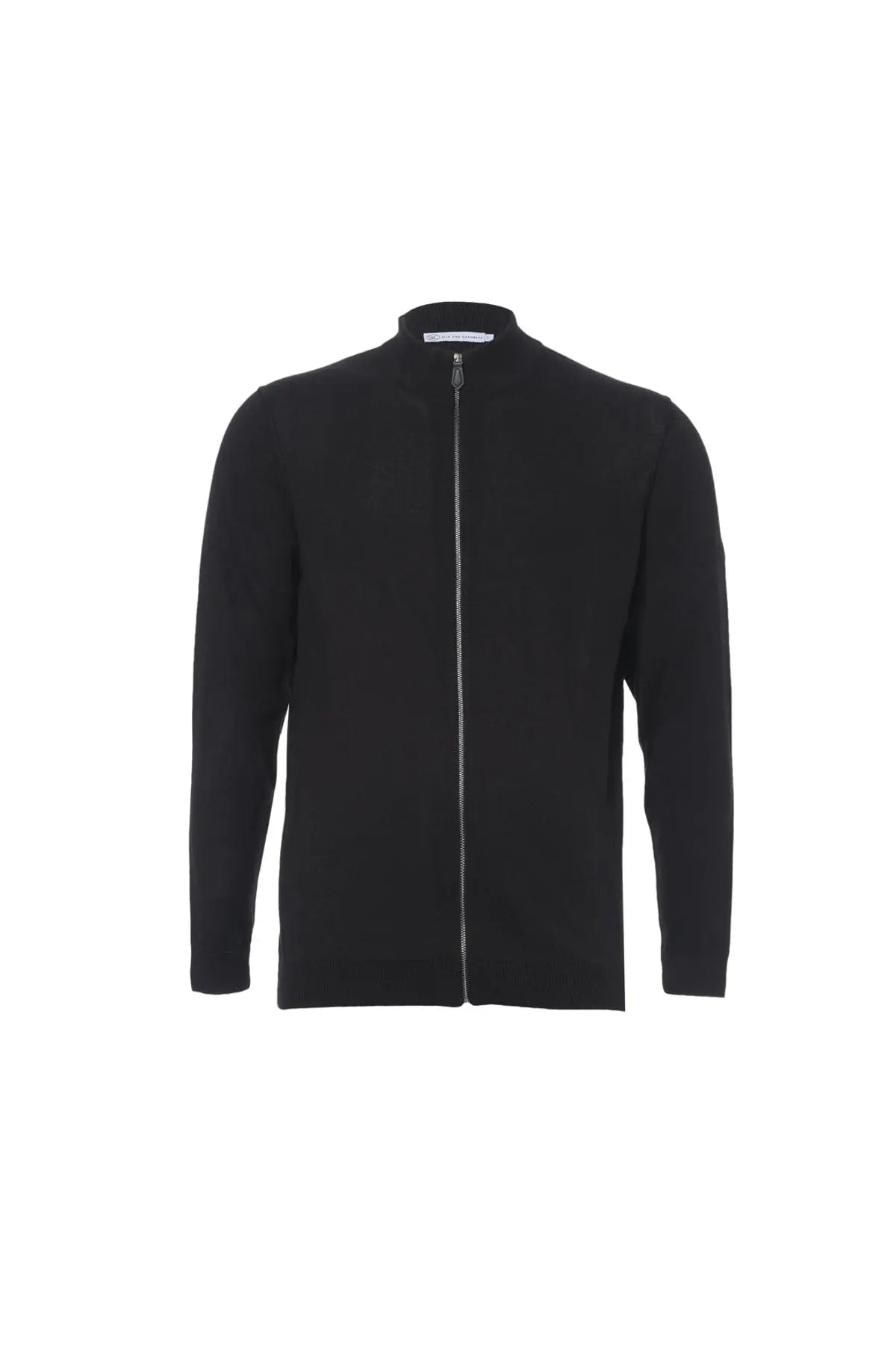 Siyah İpek Pamuk Quentin Uzun Kollu Yarım Balıkçı Yaka Erkek Hırka Silk and Cashmere