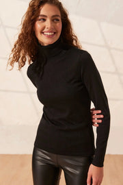 Siyah İpek ve Kaşmir Aleyna Balıkçı Yaka Uzun Kollu Kadın Triko Silk and Cashmere