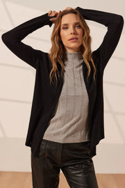 Siyah İpek ve Kaşmir Aleyna Şal Yaka Uzun Kollu Kadın Hırka Silk and Cashmere