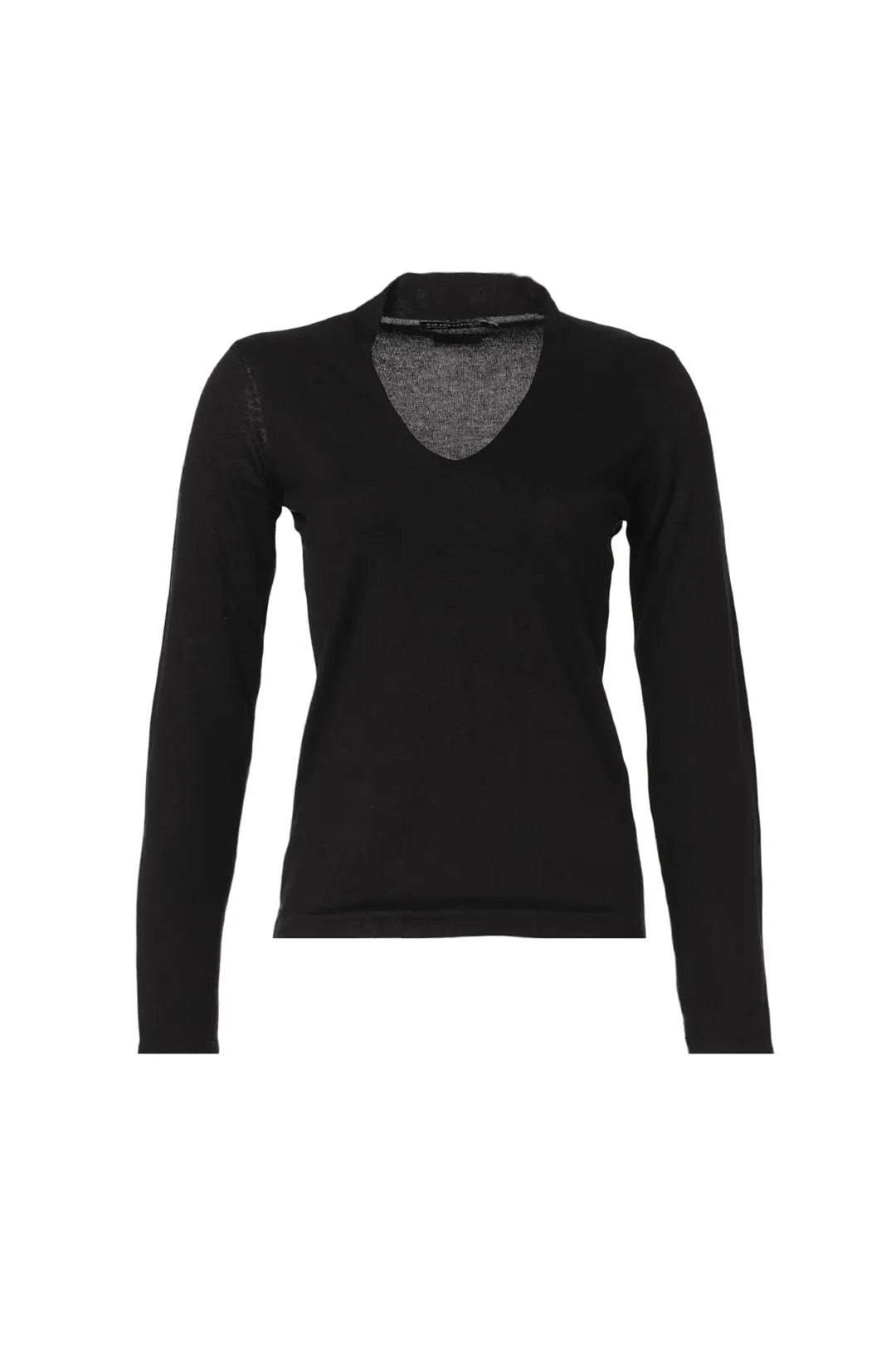 Siyah İpek ve Kaşmir Aleyna V Yaka Uzun Kollu Kadın Triko Silk and Cashmere