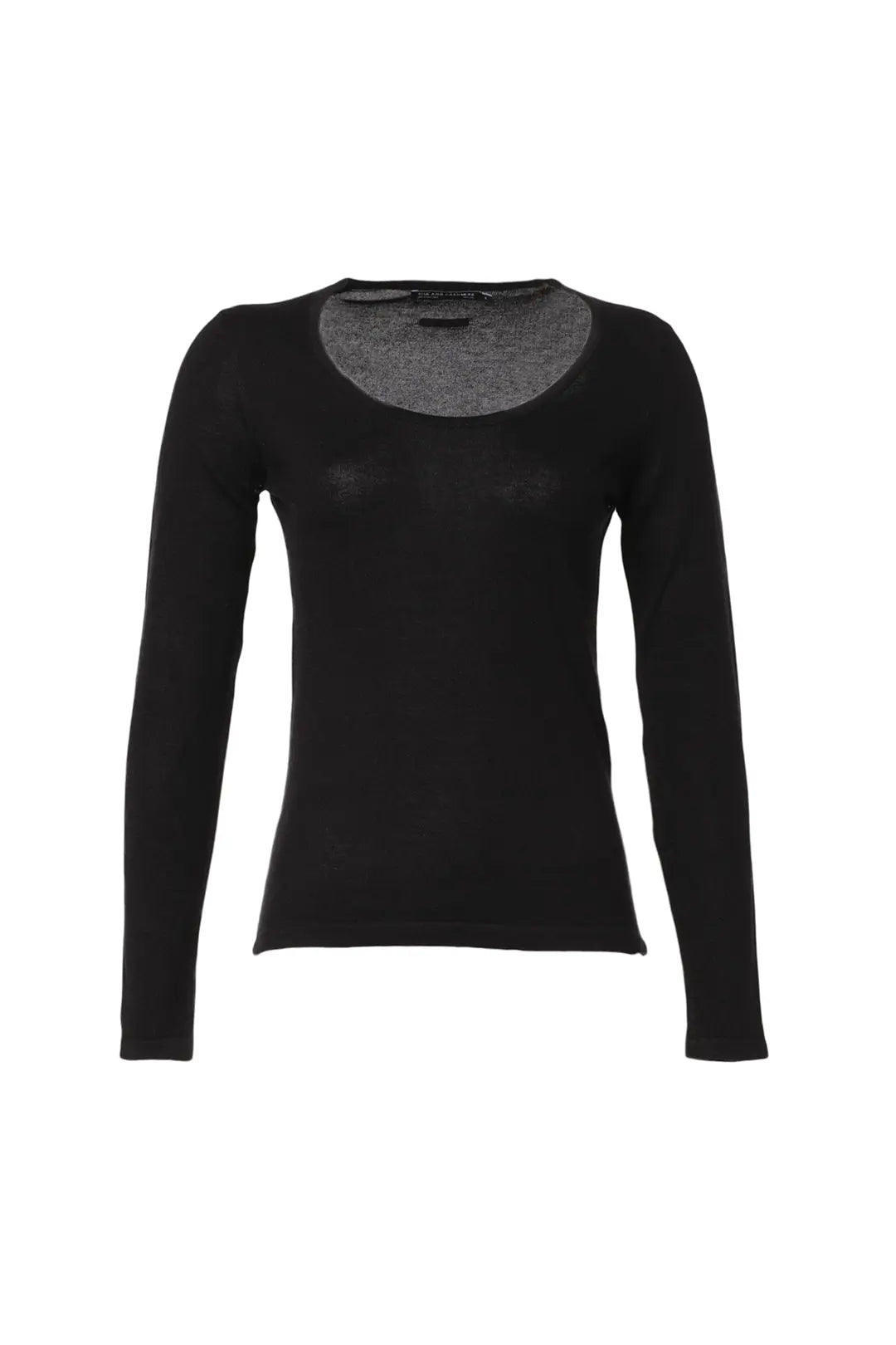 Siyah İpek ve Kaşmir Aleyna Yuvarlak Yaka Uzun Kollu Kadın Triko Silk and Cashmere