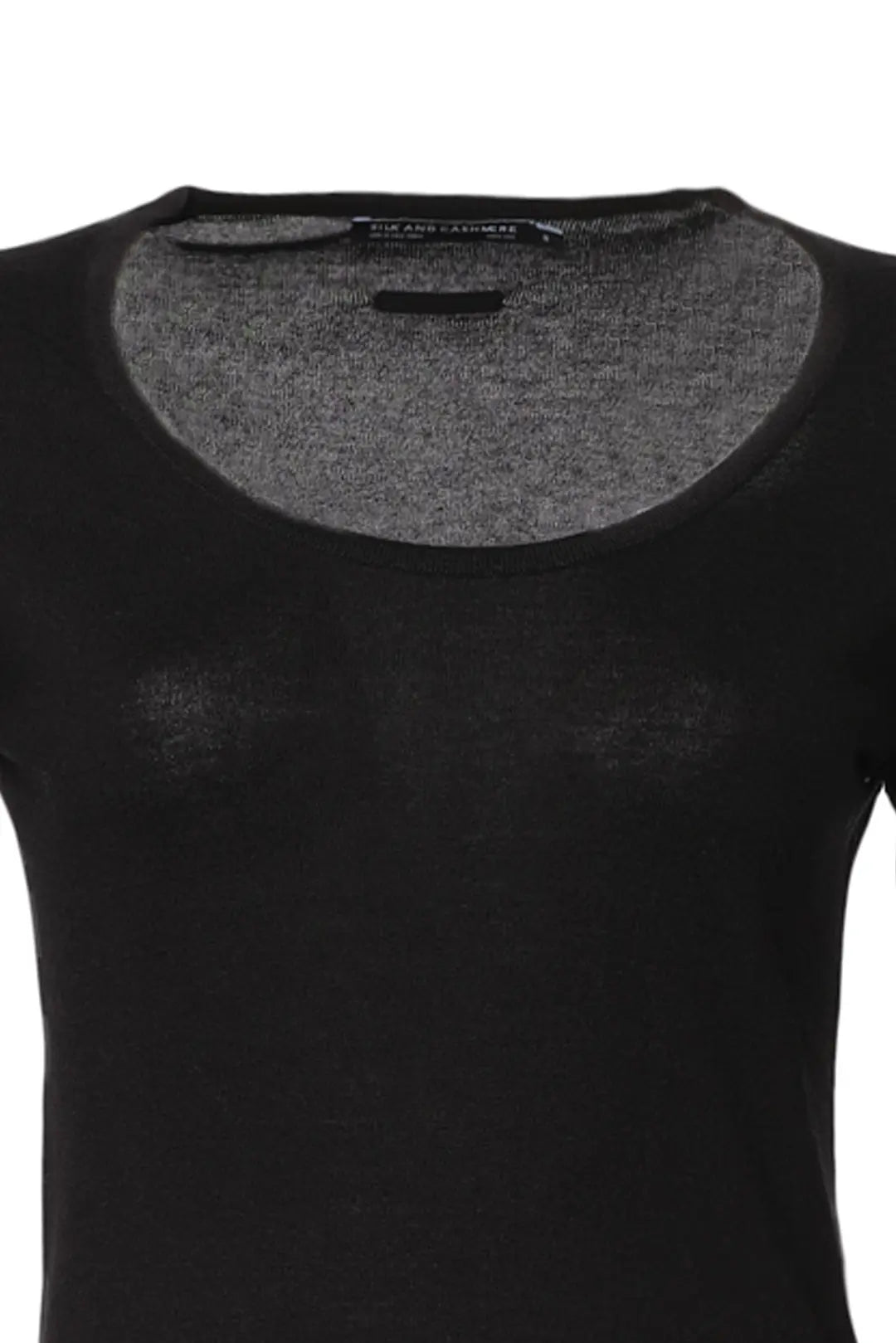 Siyah İpek ve Kaşmir Aleyna Yuvarlak Yaka Uzun Kollu Kadın Triko Silk and Cashmere