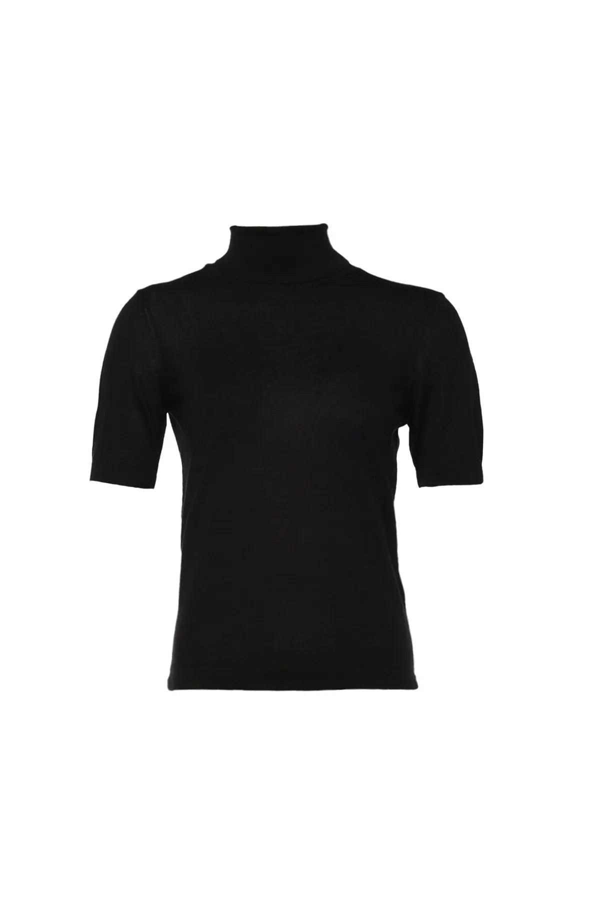 Siyah İpek ve Kaşmir Balıkçı Yaka Kısa Kollu Aleyna Triko Silk and Cashmere