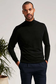 Siyah İpek ve Kaşmir Balıkçı Yaka Uzun Kollu Utku Erkek Triko Silk and Cashmere