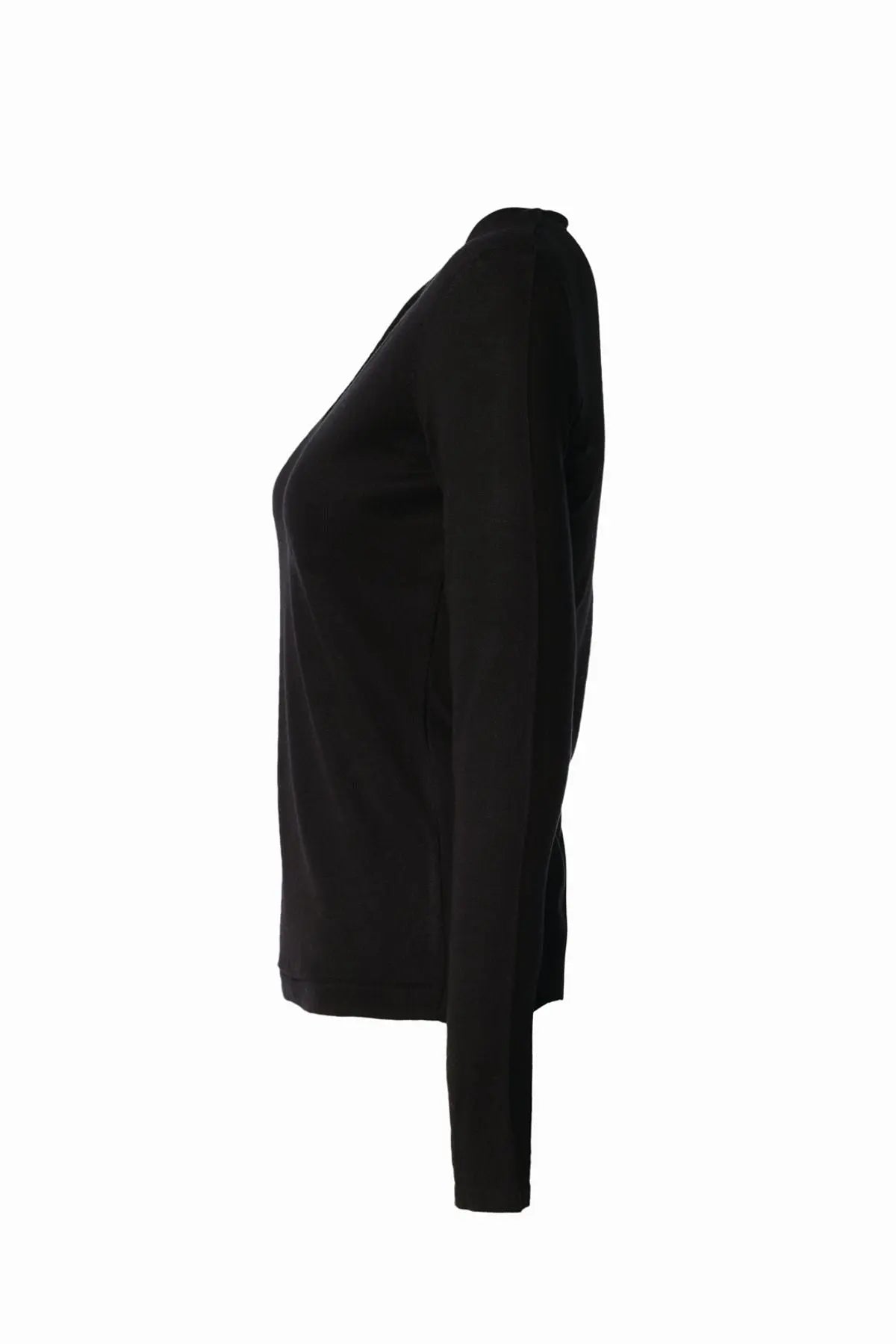 Siyah İpek ve Kaşmir Derin V Yaka Uzun Kollu Aleyna Triko Silk and Cashmere