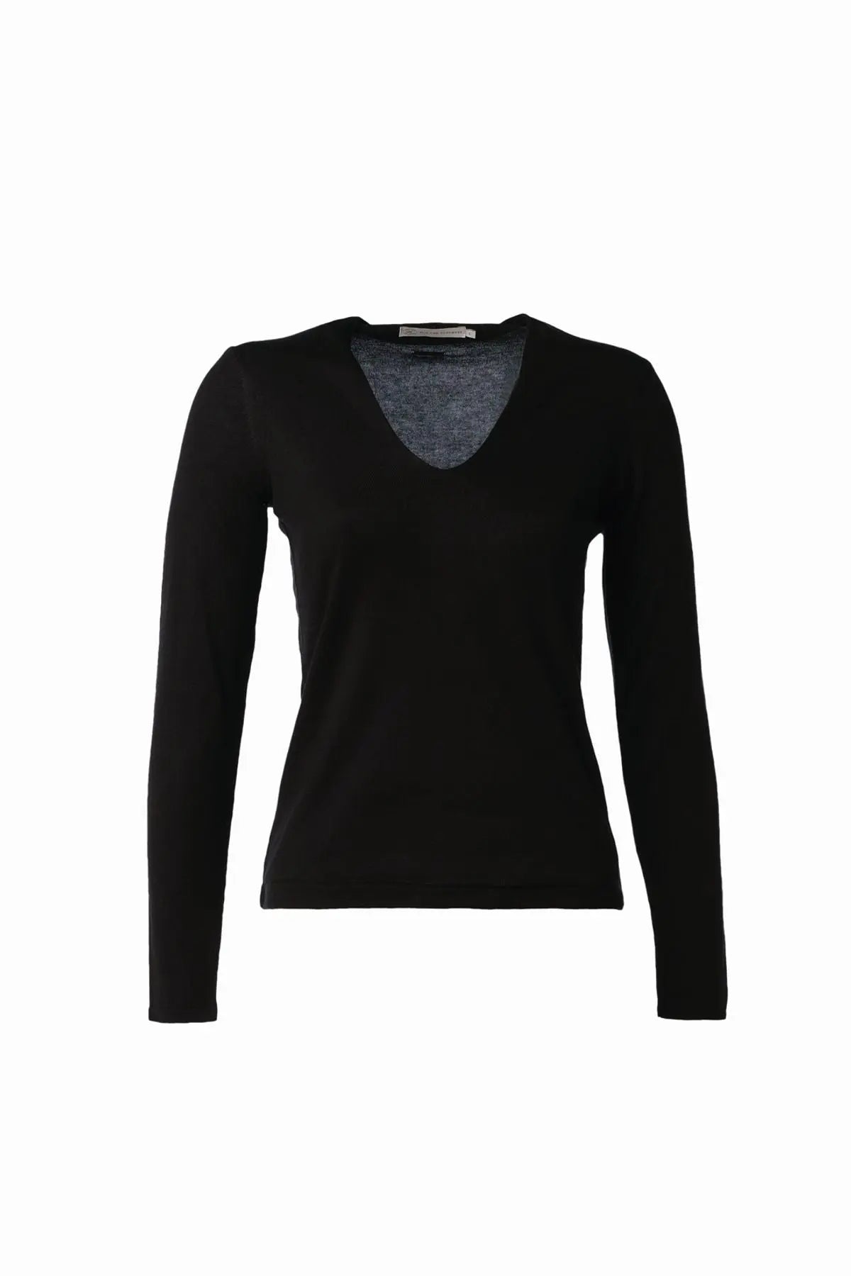 Siyah İpek ve Kaşmir Derin V Yaka Uzun Kollu Aleyna Triko Silk and Cashmere