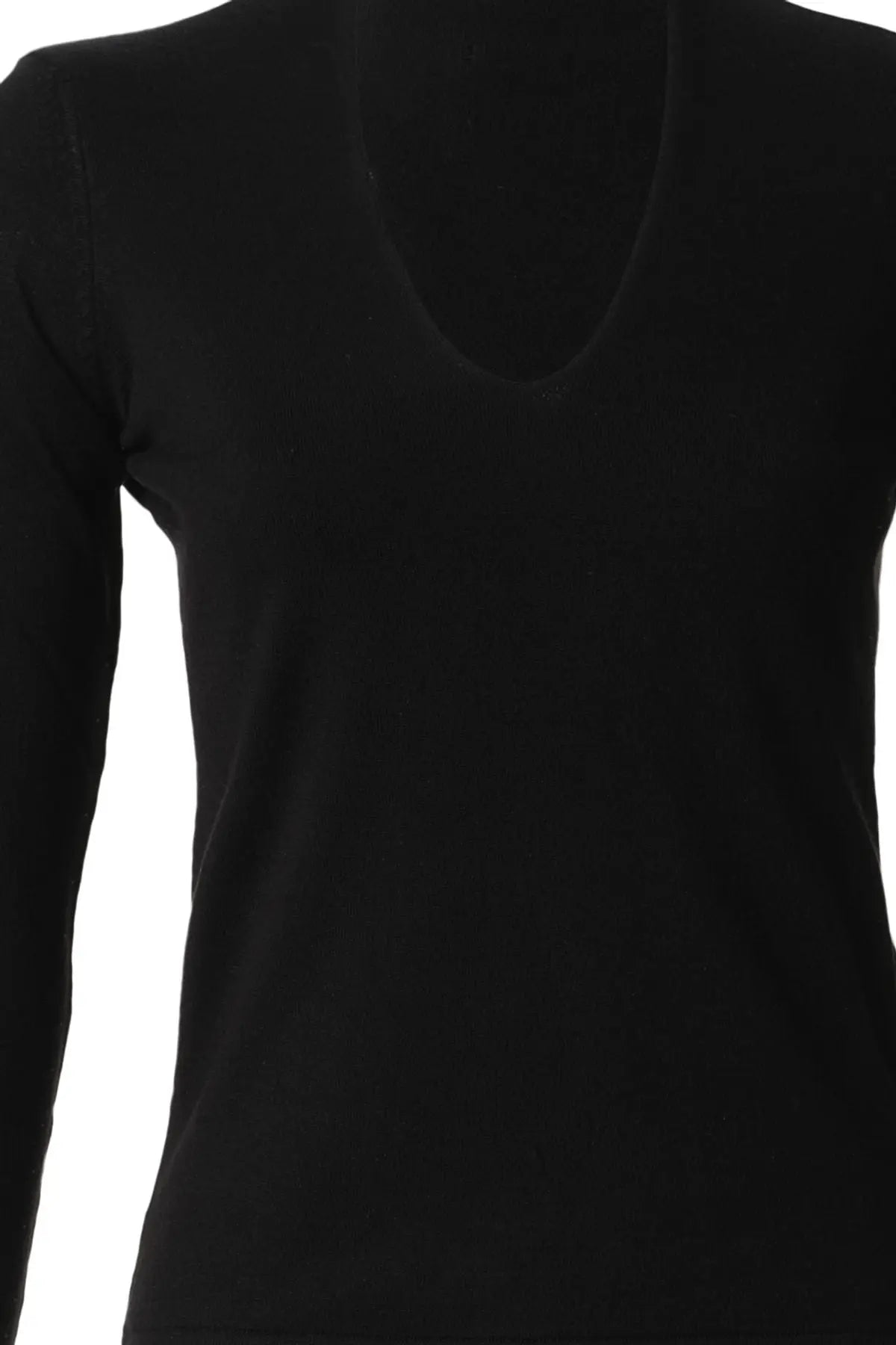 Siyah İpek ve Kaşmir Derin V Yaka Uzun Kollu Aleyna Triko Silk and Cashmere