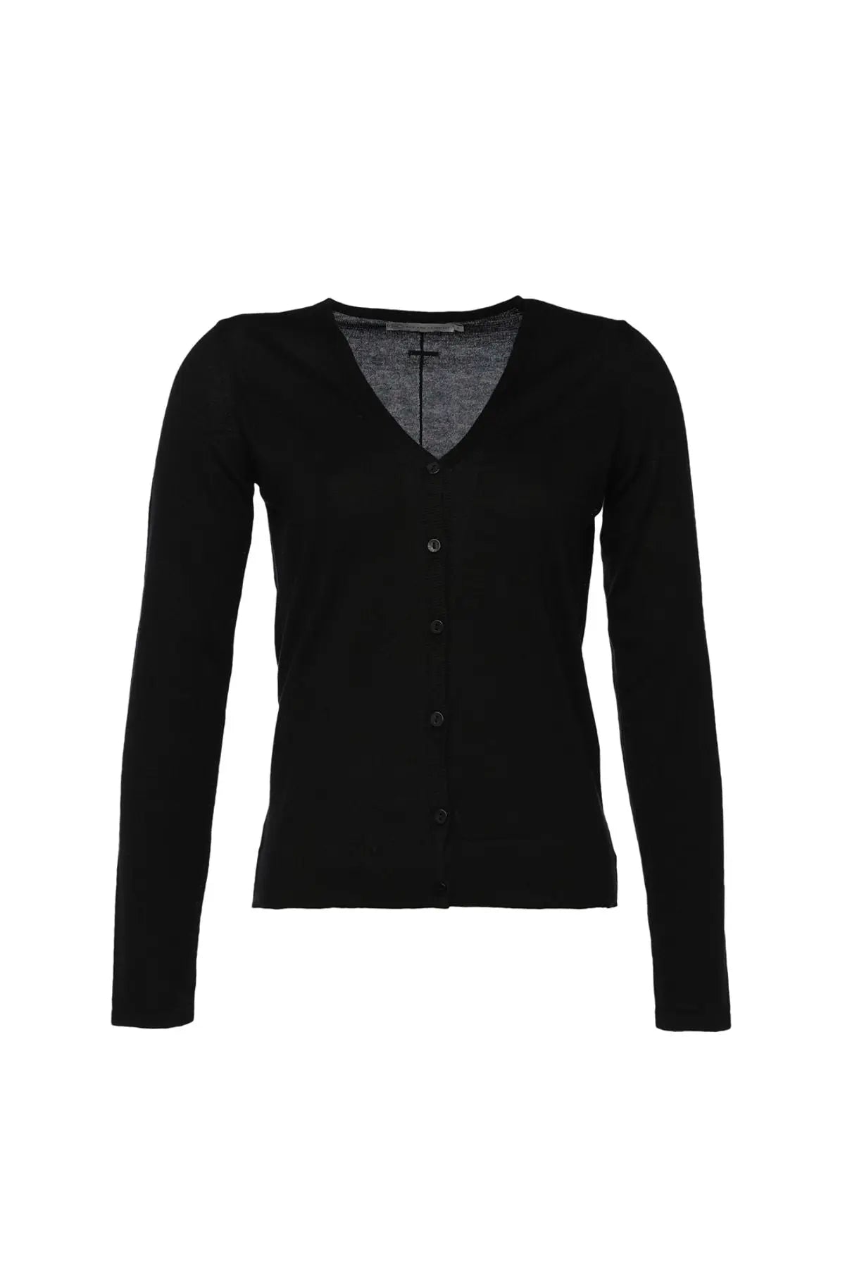 Siyah İpek ve Kaşmir Düğmeli V Yaka Uzun Kollu Aleyna Hırka Silk and Cashmere