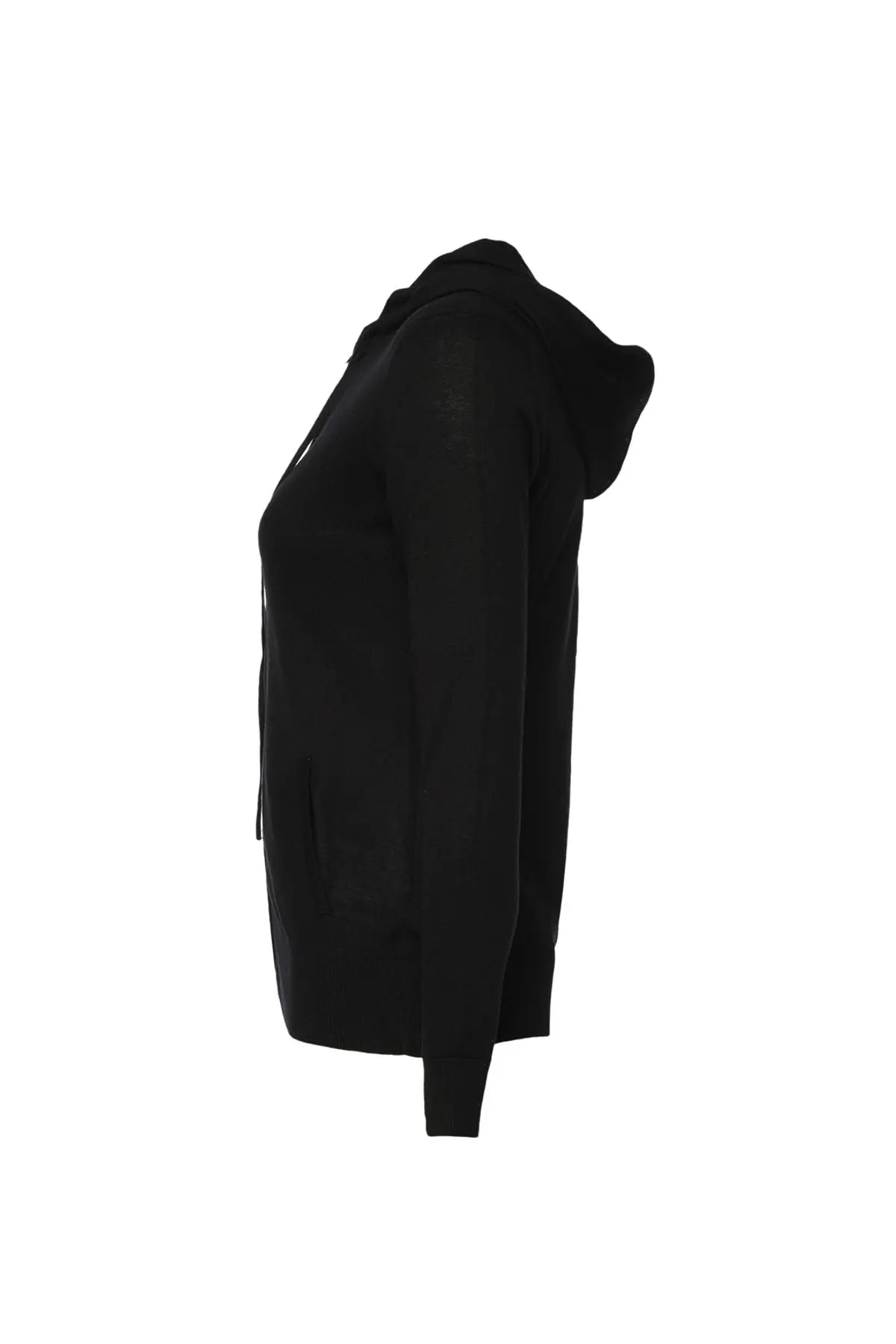 Siyah İpek ve Kaşmir Kapüşonlu Uzun Kollu Aleyna Hırka Silk and Cashmere