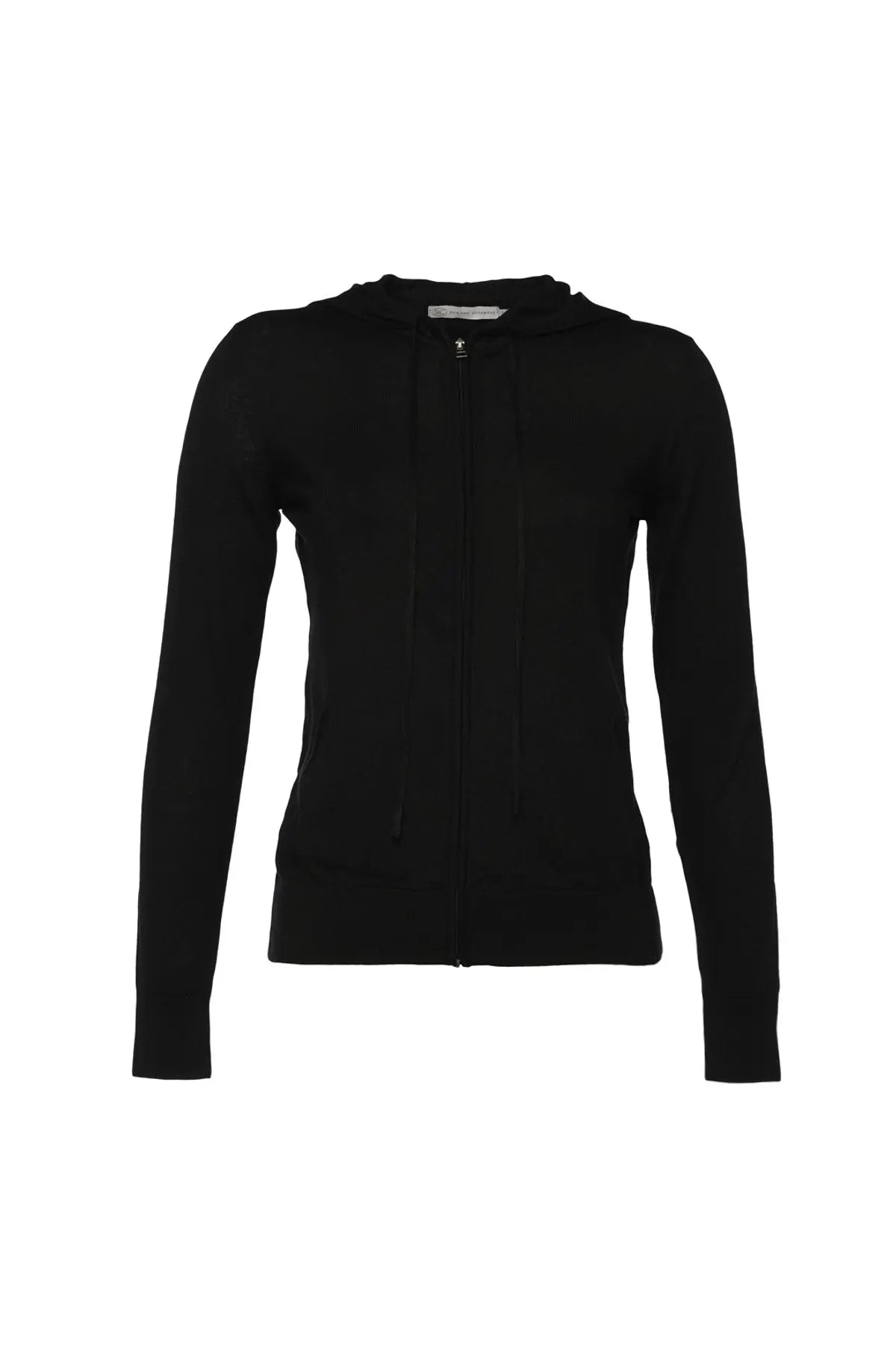 Siyah İpek ve Kaşmir Kapüşonlu Uzun Kollu Aleyna Hırka Silk and Cashmere