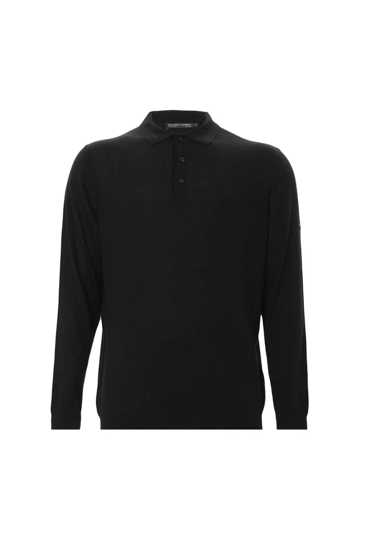 Siyah İpek ve Kaşmir Polo Yaka Uzun Kollu Utku Erkek Triko Silk and Cashmere