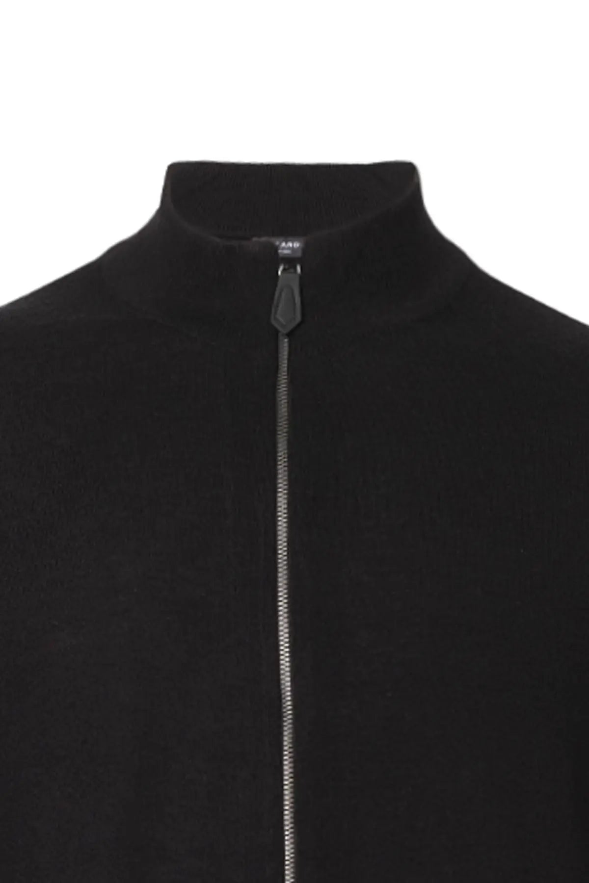 Siyah İpek ve Kaşmir Utku Yarım Balıkçı Yaka Fermuarlı Uzun Kollu Erkek Hırka Silk and Cashmere