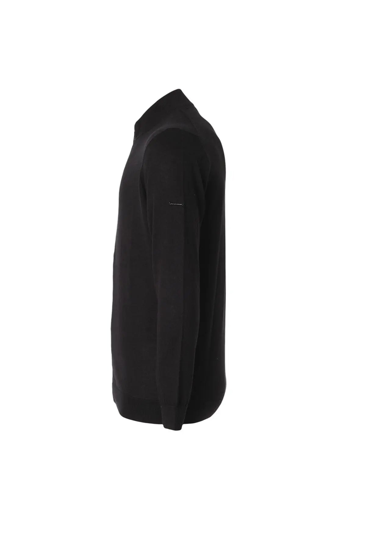 Siyah İpek ve Kaşmir Utku Yarım Balıkçı Yaka Fermuarlı Uzun Kollu Erkek Hırka Silk and Cashmere