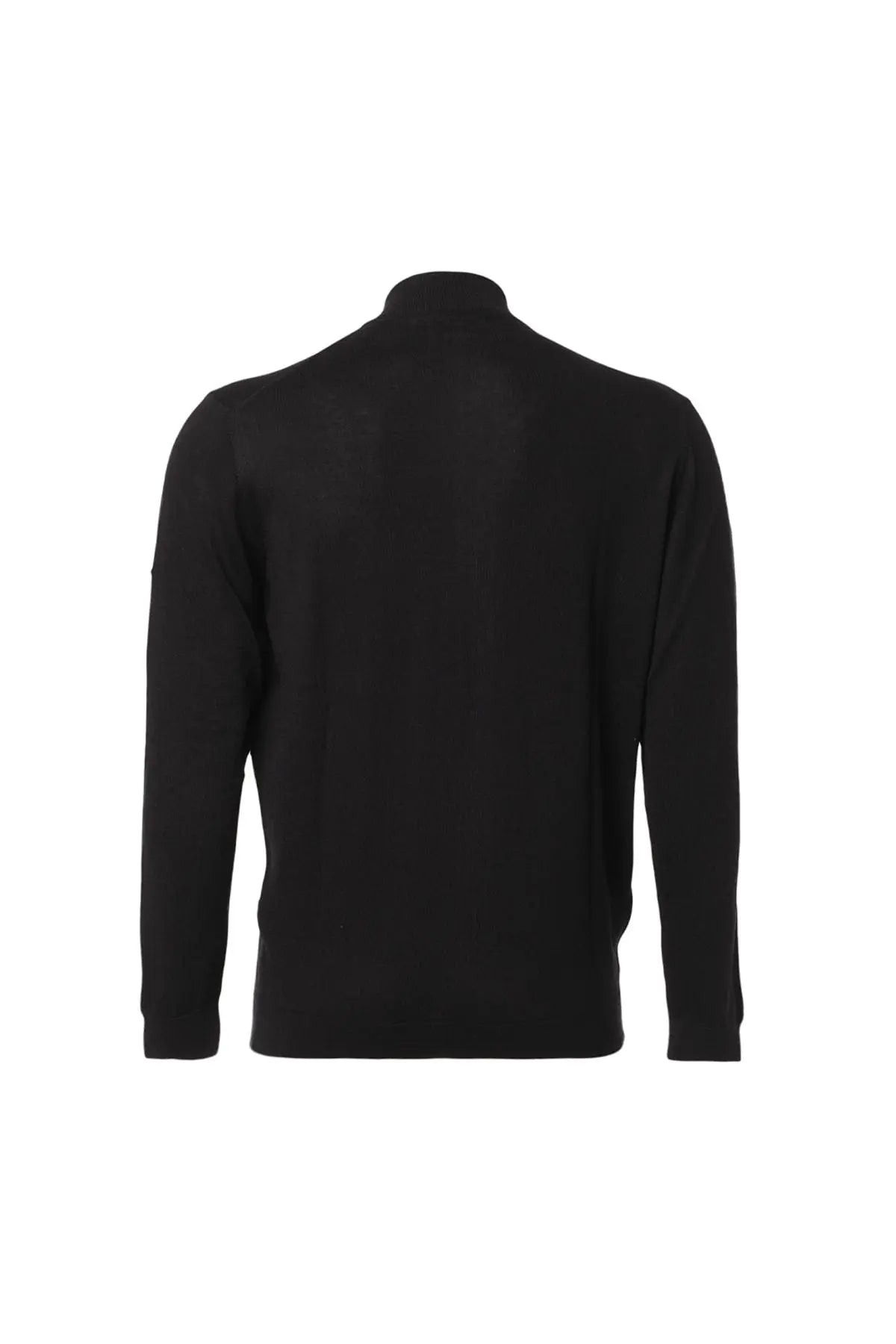 Siyah İpek ve Kaşmir Utku Yarım Balıkçı Yaka Fermuarlı Uzun Kollu Erkek Hırka Silk and Cashmere