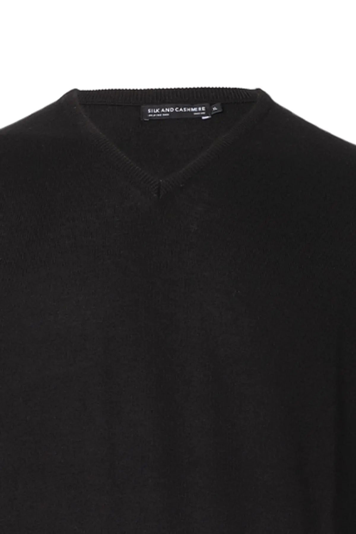 Siyah İpek ve Kaşmir V Yaka Uzun Kollu Utku Erkek Triko Silk and Cashmere