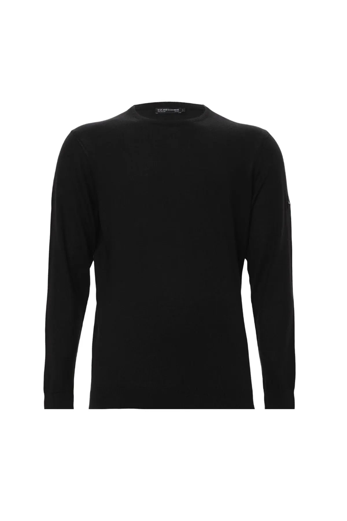 Siyah İpek ve Kaşmir Yuvarlak Yaka Uzun Kollu Utku Erkek Triko Silk and Cashmere