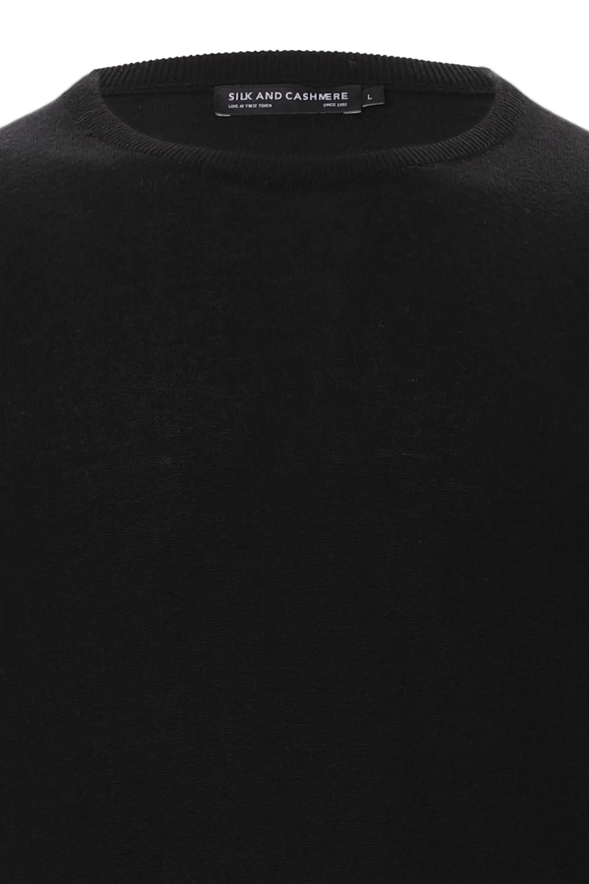 Siyah İpek ve Kaşmir Yuvarlak Yaka Uzun Kollu Utku Erkek Triko Silk and Cashmere