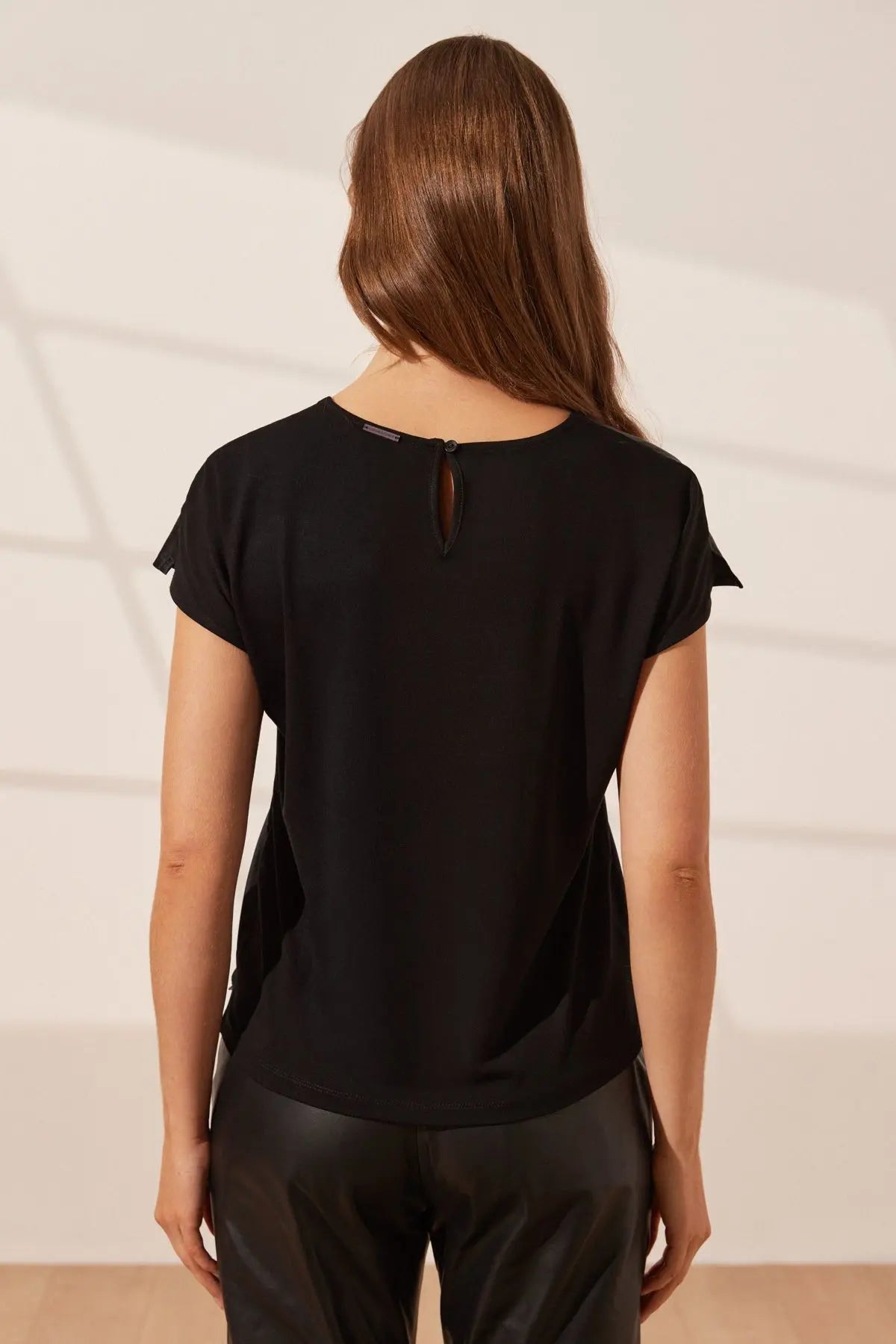 Siyah İpekli Monica Yuvarlak Yaka Kısa Kollu Bluz Silk and Cashmere