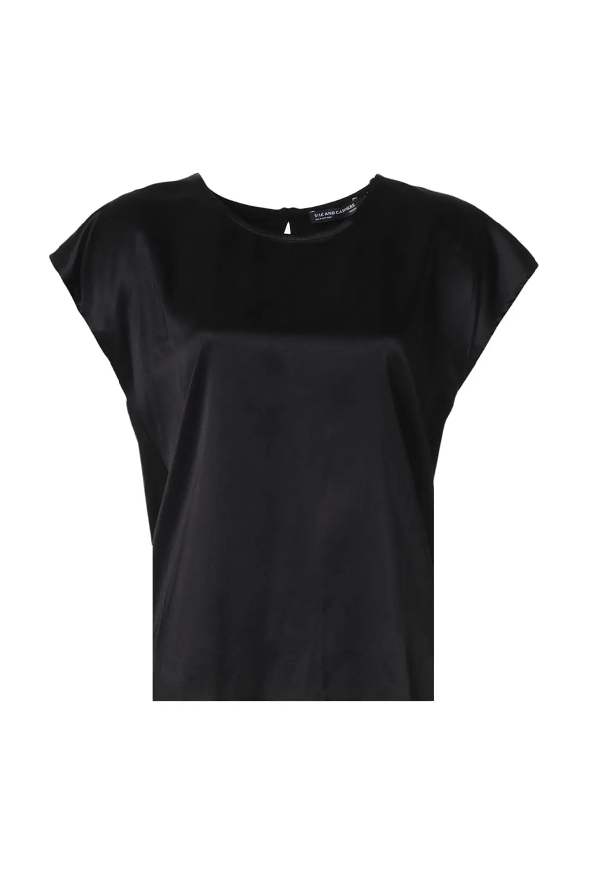 Siyah İpekli Monica Yuvarlak Yaka Kısa Kollu Bluz Silk and Cashmere