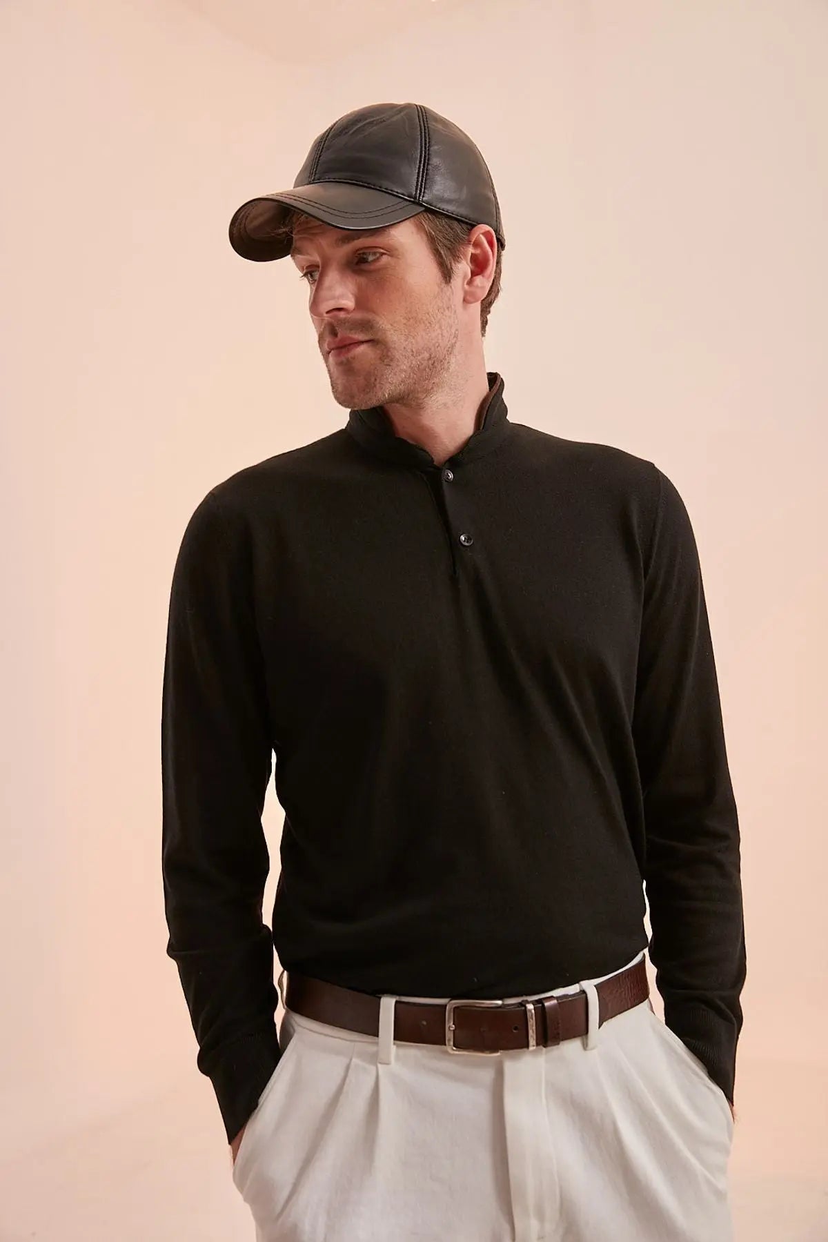 Siyah Kaşmir İpek Suni Suet Detaylı Aristo Hakim Yaka Erkek Triko Silk and Cashmere