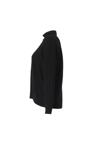 Siyah Kaşmir ve Merino Yünü Karışımlı ReLoved Geri Dönüştürülmüş Kolon Örgü Polo Yaka Kadın Kazak Silk and Cashmere