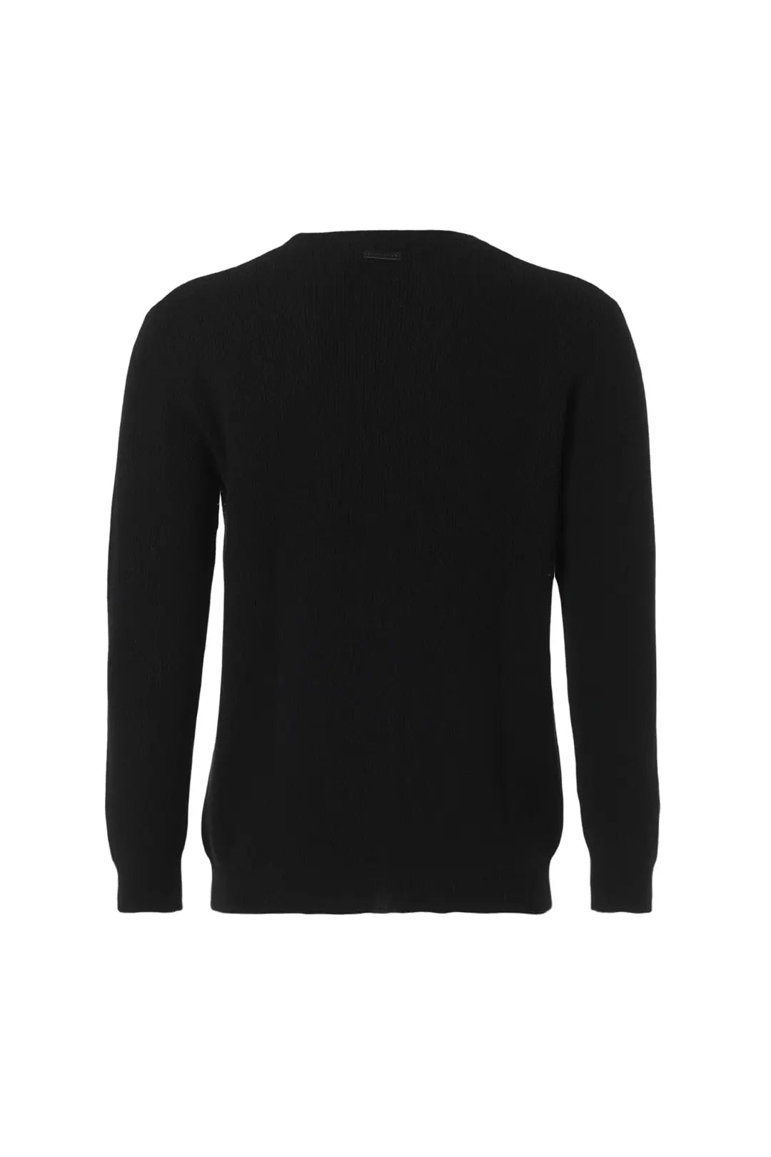 Siyah Kaşmir ve Merino Yünü Karışımlı ReLoved Geri Dönüştürülmüş Selanik Örgü Yuvarlak Yaka Uzun Kollu Erkek Kazak Silk and Cashmere