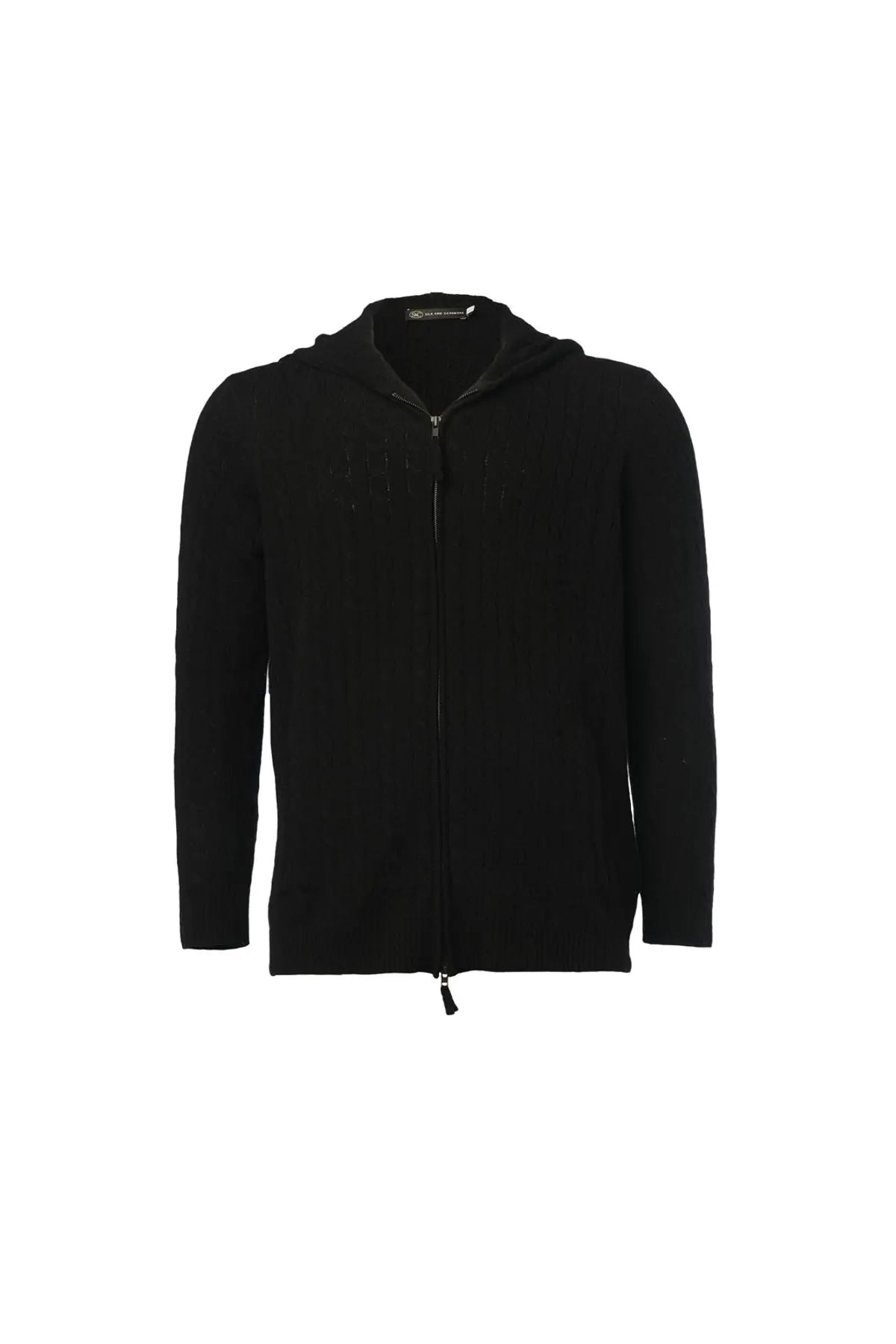 Siyah Kaşmirli Amerigo Kapüşonlu Fermuarlı Hırka Silk and Cashmere