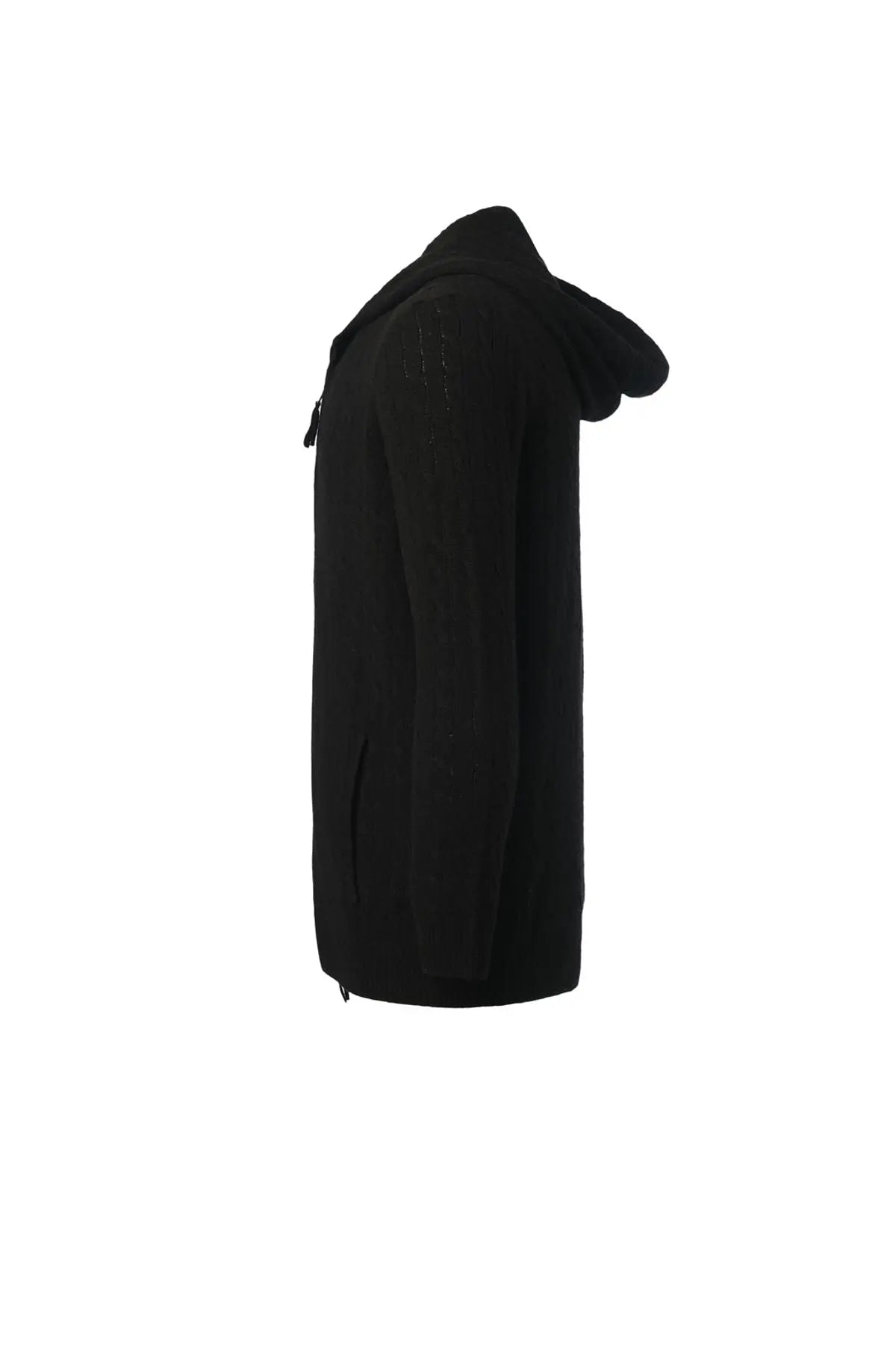 Siyah Kaşmirli Amerigo Kapüşonlu Fermuarlı Hırka Silk and Cashmere