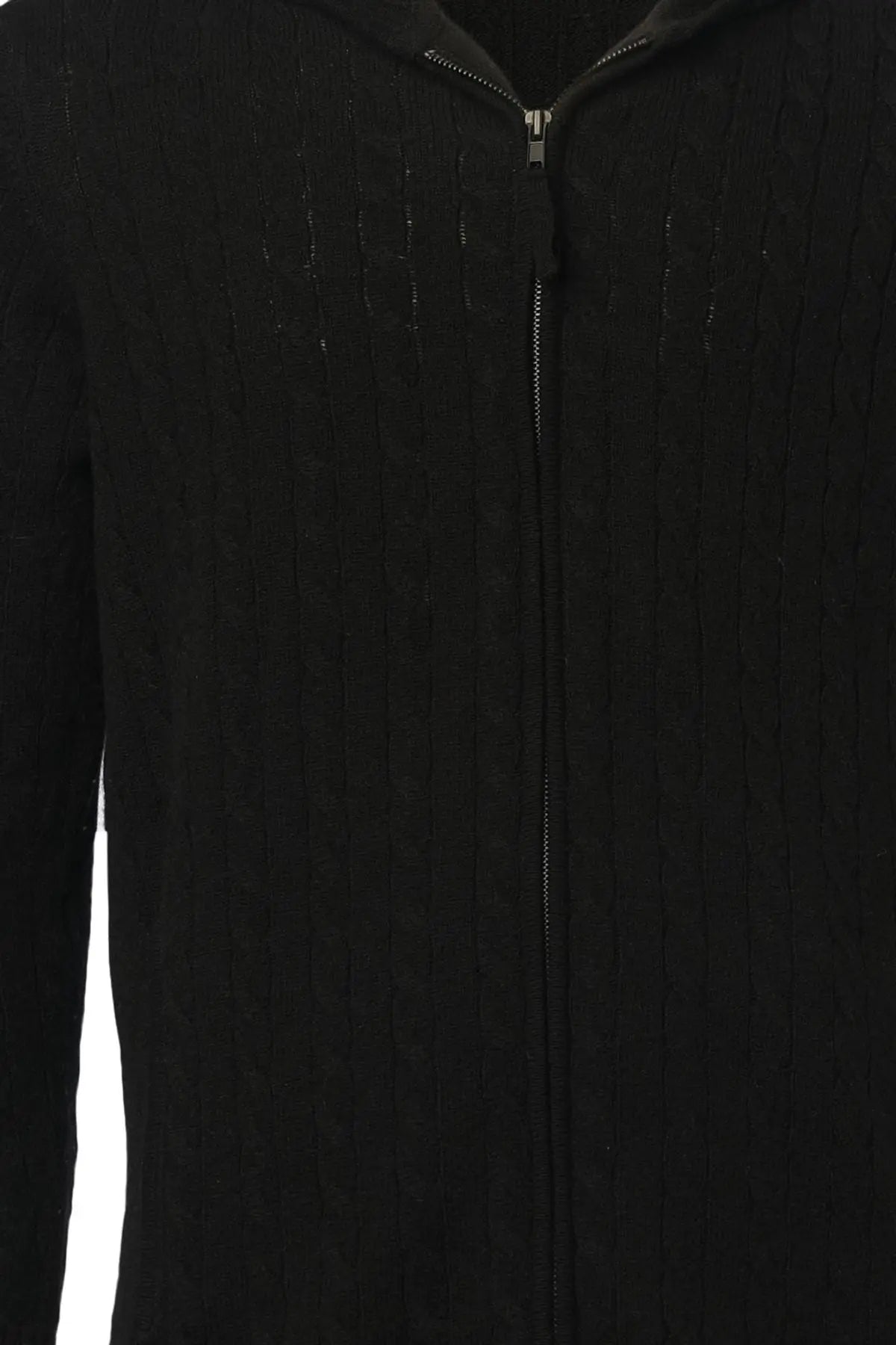 Siyah Kaşmirli Amerigo Kapüşonlu Fermuarlı Hırka Silk and Cashmere