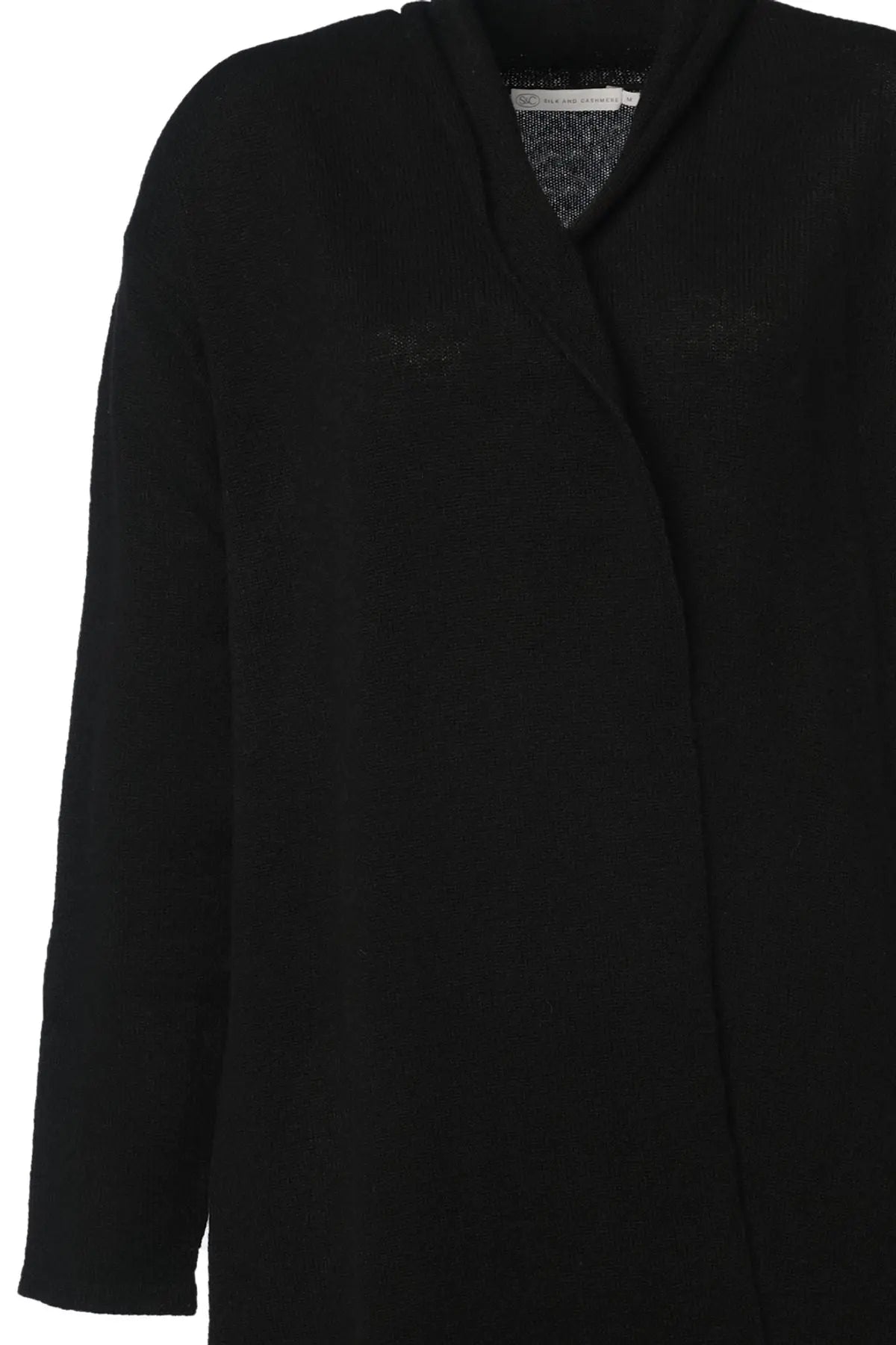 Siyah Kempten Saf Kaşmir Şal Yaka Uzun Kollu Kadın Hırka Silk and Cashmere